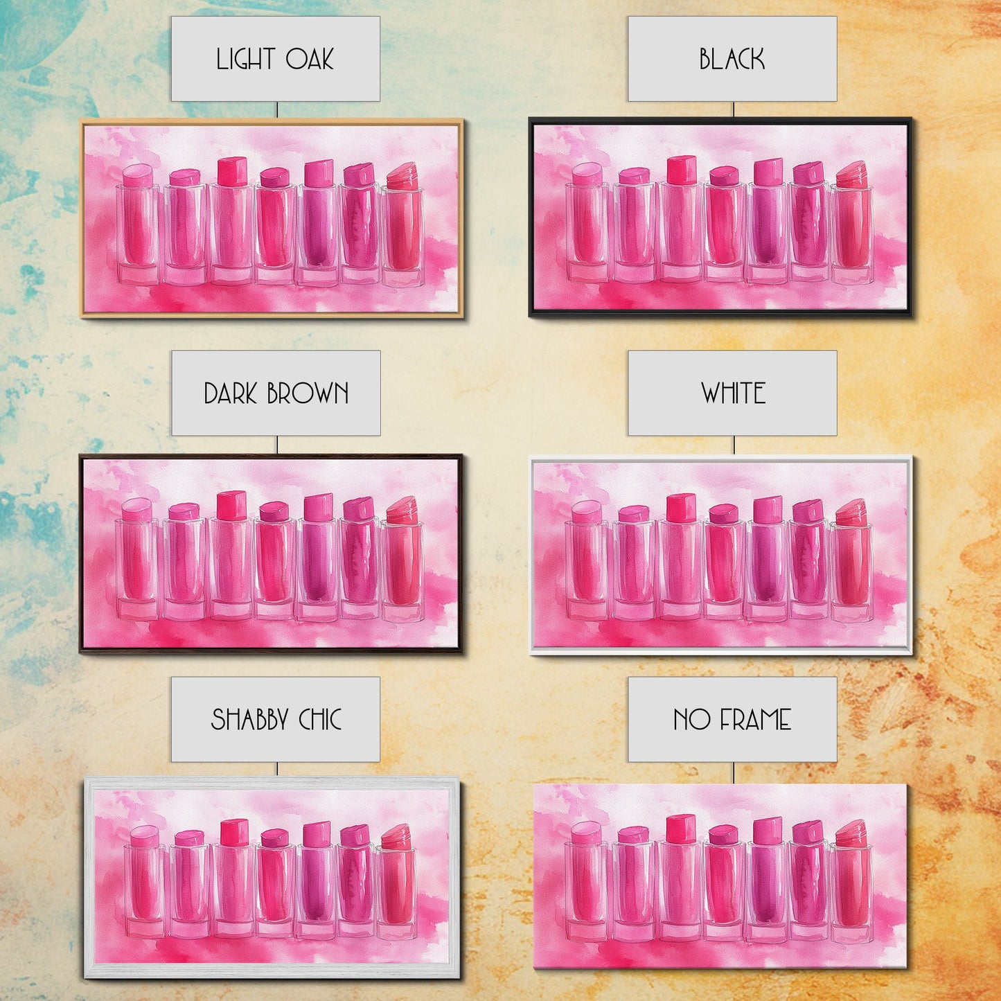 Leinwanddruck „Lippenstiftreihe“ | Rosa Wandbild, verspielte Deko, hellrosa Kunst, feminine Geschenkidee, Wohnzimmerdeko, Deko über dem Sofa