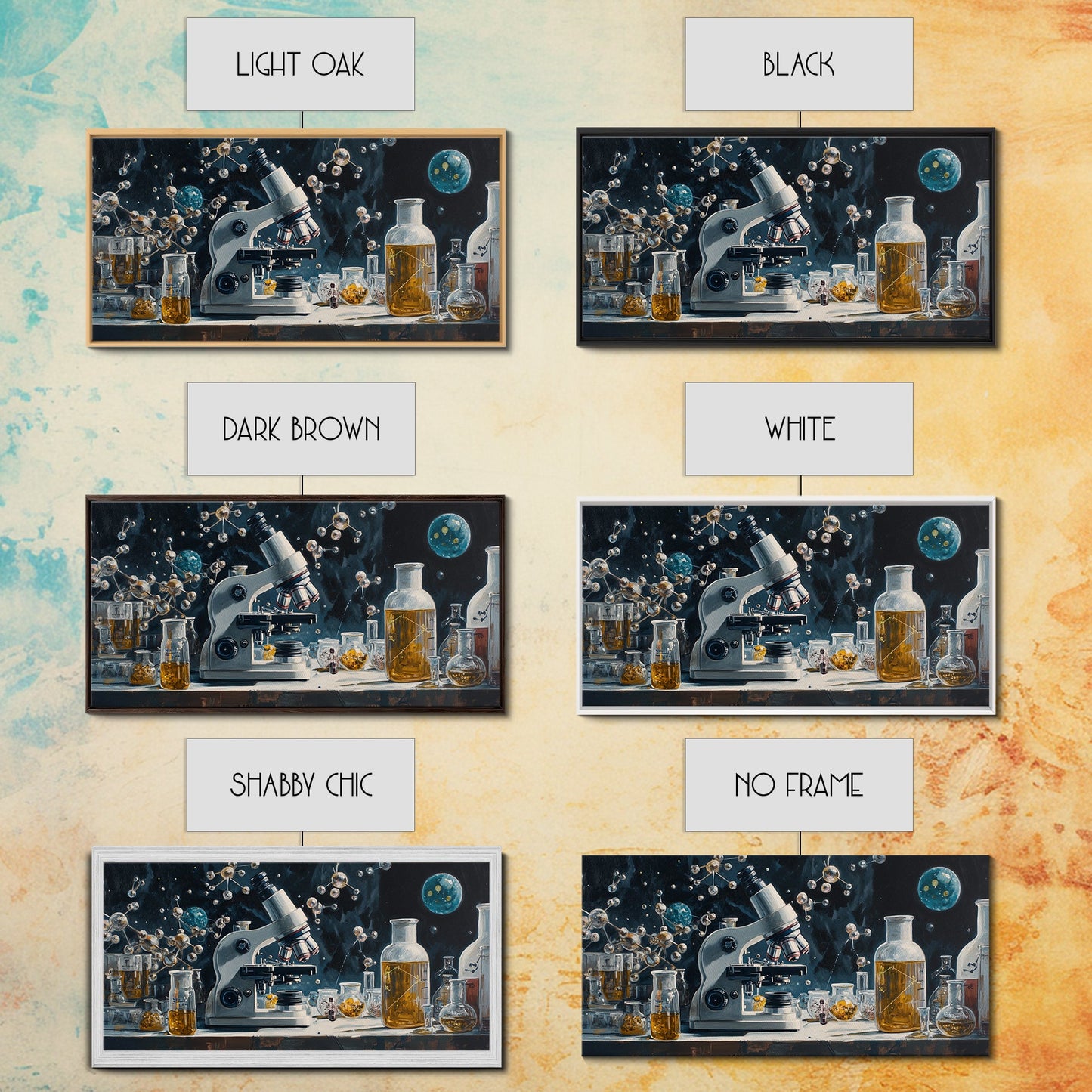 Science Art Framed Canvas Print, Microscope Molecular Wall Decor, Unique Therapy Art, Coastal Modern Living Room Art Gift Idea