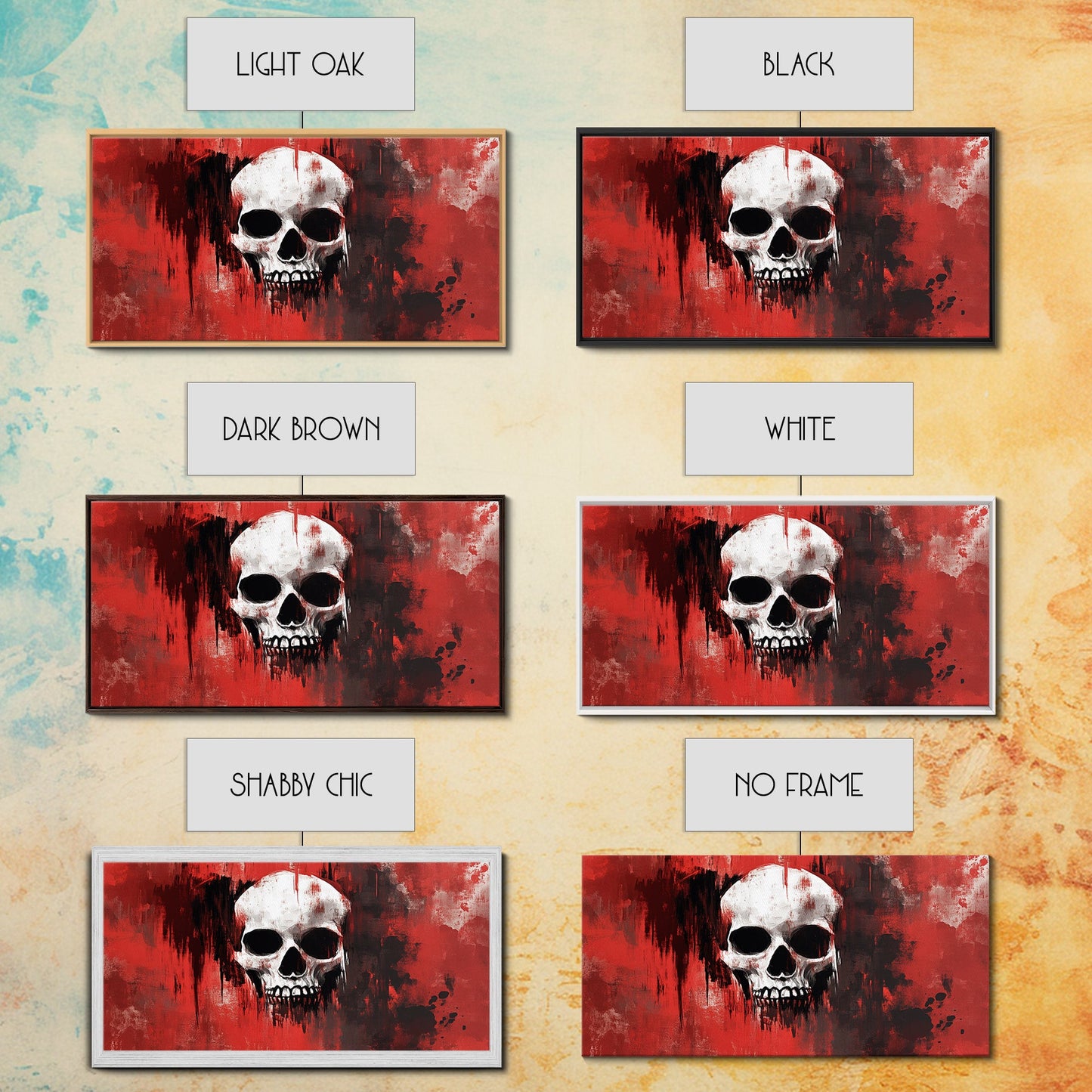 Skull Art Framed Canvas Print, Moody Dark Abstract Wall Decor, Gothic Bedroom Art, Unique Halloween Wall Art Gift, Dark Angels Decor