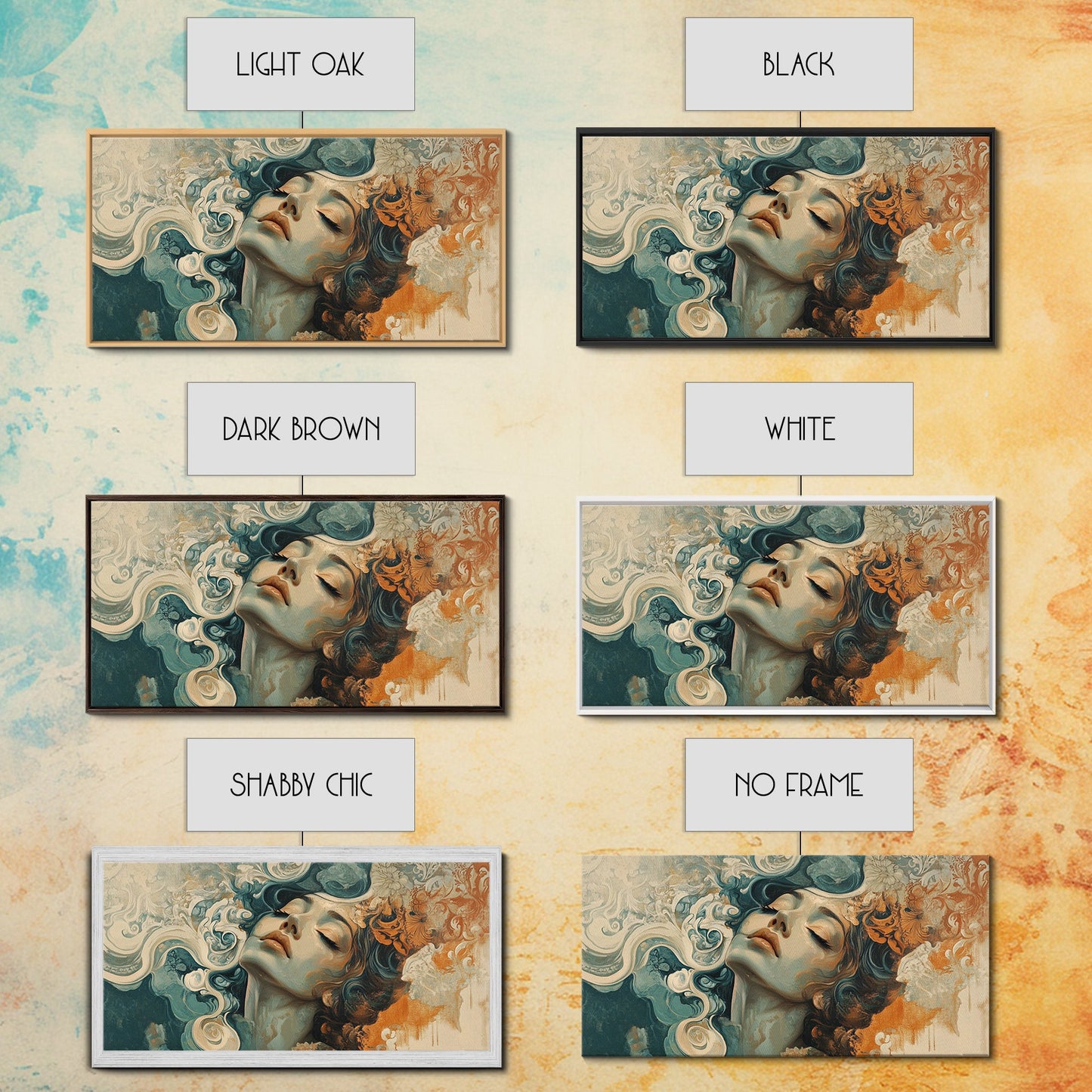 Art Nouveau Framed Canvas Print Featuring Goddess Art and Botanical Prints Beautiful Feminine Inspired Bedroom or Guest Room Art