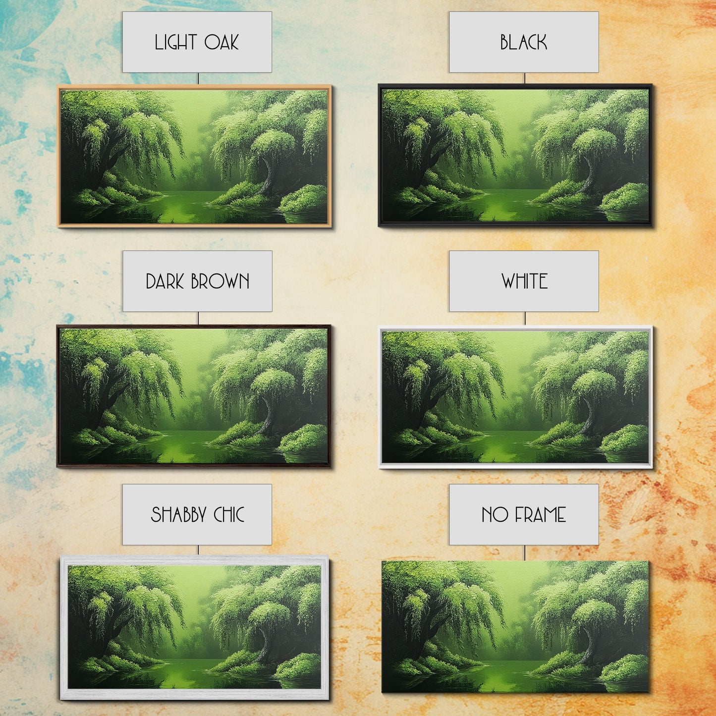 Willow Grove Framed Canvas Print, Tranquil Forest Landscape Wall Art, Sage Green Rustic Home Decor, Above Bed Nature Canvas Art