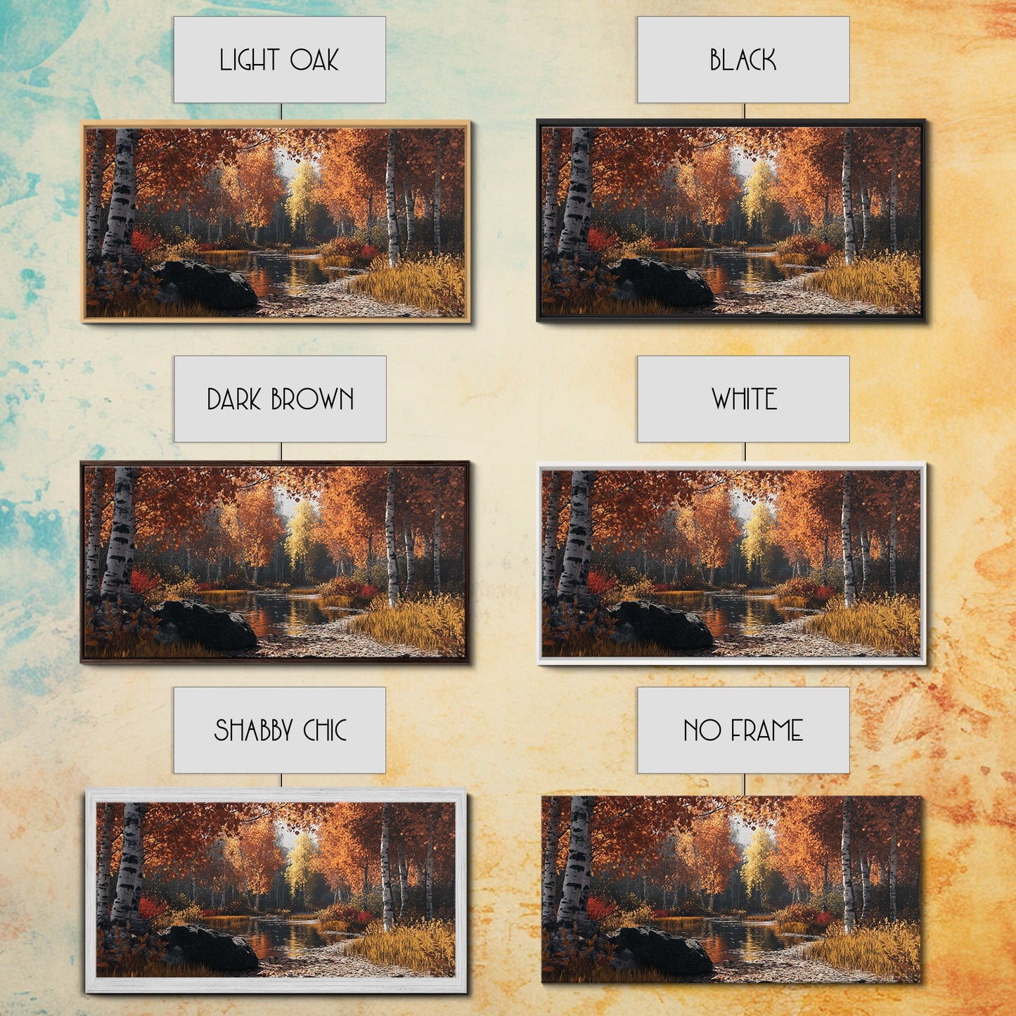 Autumn Birch Tranquility Framed Canvas Print with Birch Tree Painting and Fall Wall Art Rustic Art for Living Room Wall Decor