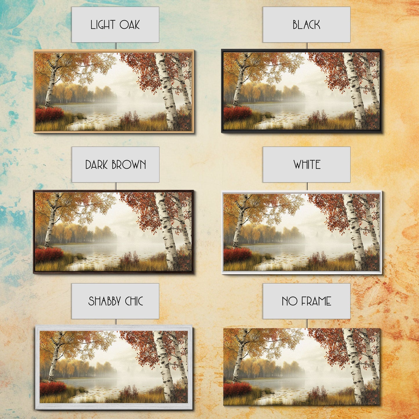 Golden Autumn Mist Canvas Print Featuring Birch Tree Painting and Moody Art Rustic Wall Art Above Sofa Art for Living Room