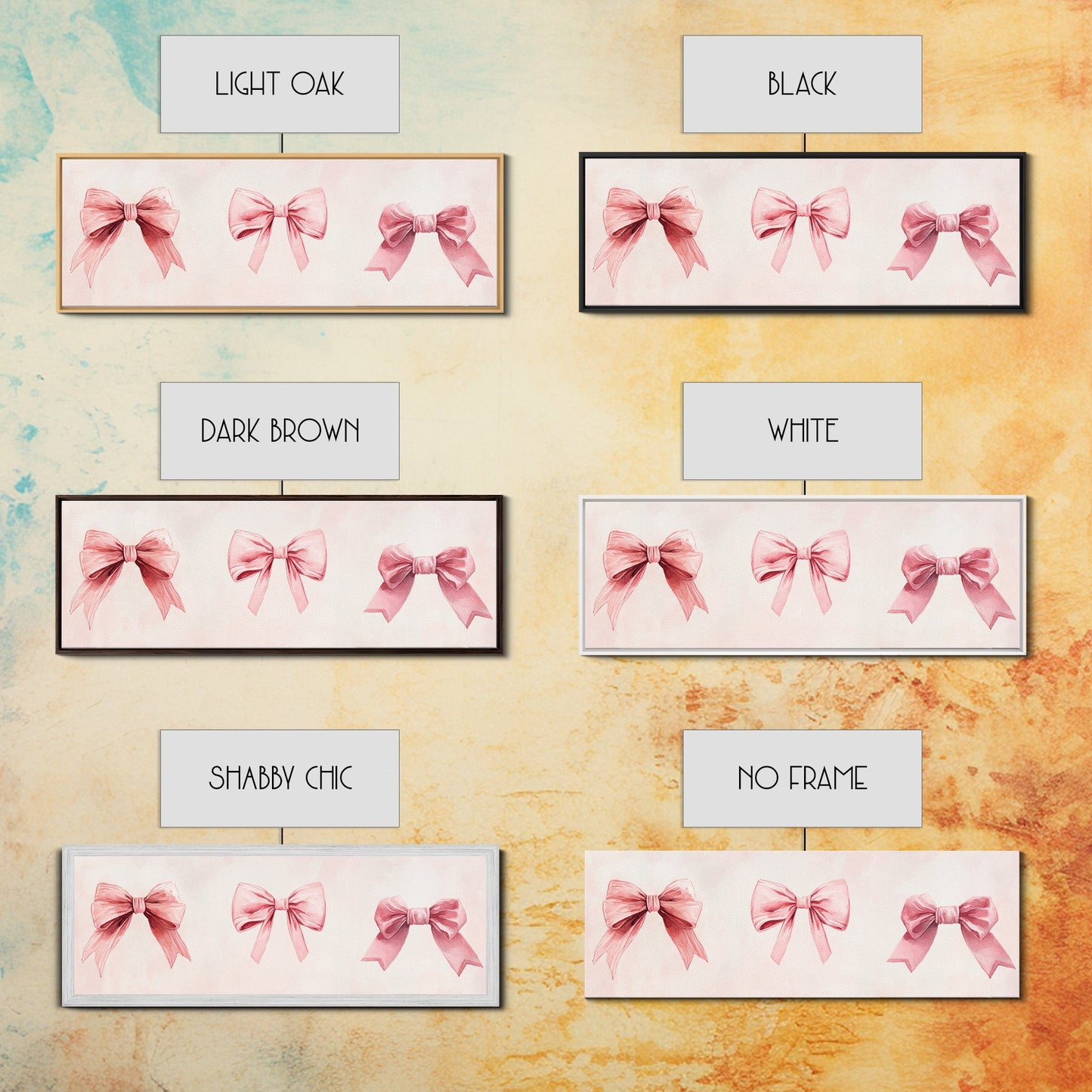 Light Pink Wall Art Canvas Print with Bows Decor, Minimalist Painting, Bedroom Art, Horizontal Abstract Artwork for Living Room