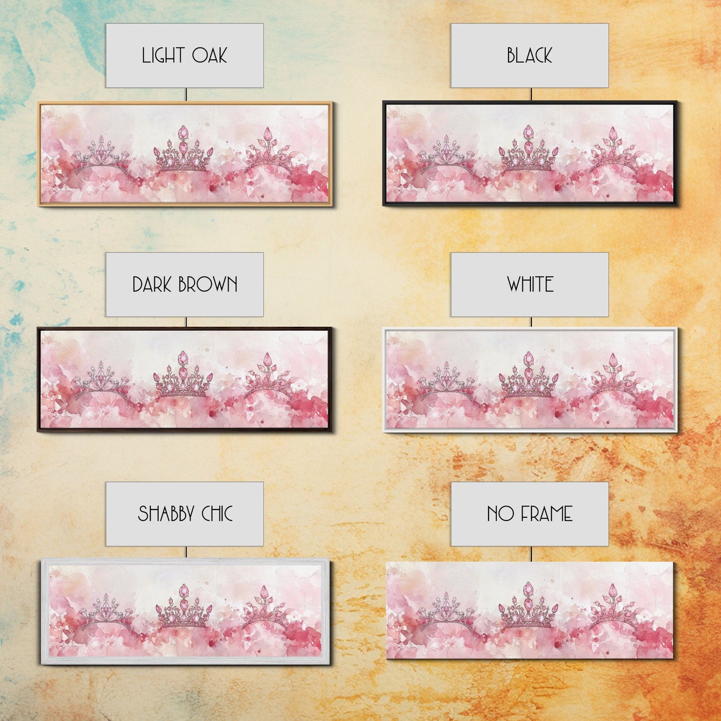 Royal Tiaras Canvas Print Pink Abstract Art Whimsical Decor Goddess Art Wall Art Bedroom Art Princess Aesthetic Horizontal Decor