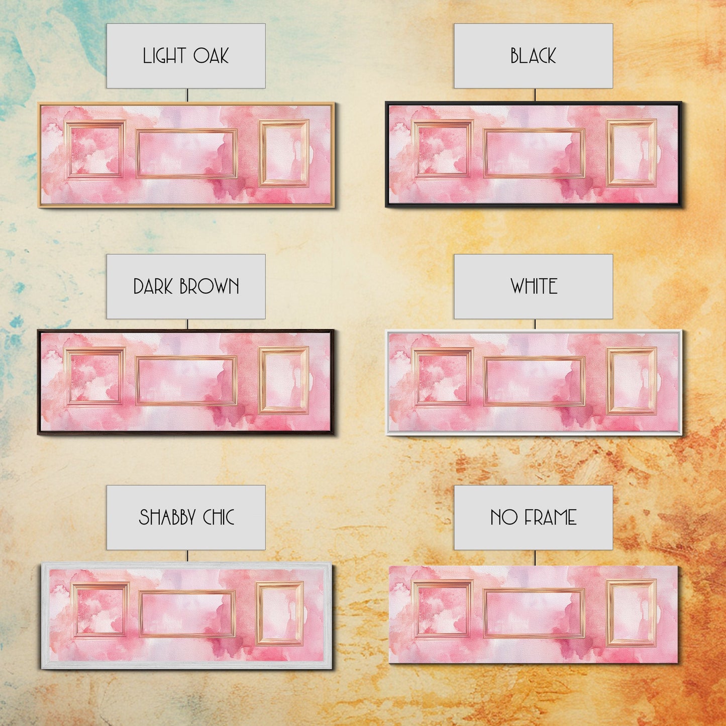 Golden Frames Canvas Print Light Pink Wall Art Minimalist Decor Modern Artistic Horizontal Artwork Boho Home Gift Idea