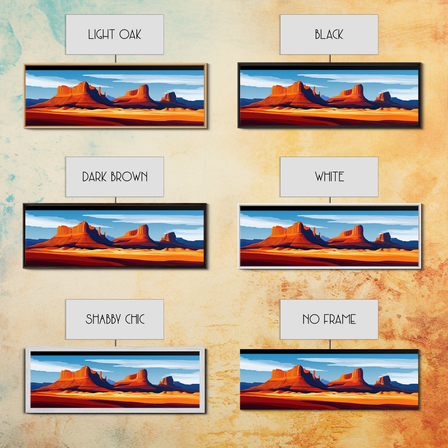 Monument Valley Sunset Framed Canvas Print, Southwest Wall Art, Panoramic Painting, Rustic Art, Landscape Art, Gift Idea, Extra Wide Art