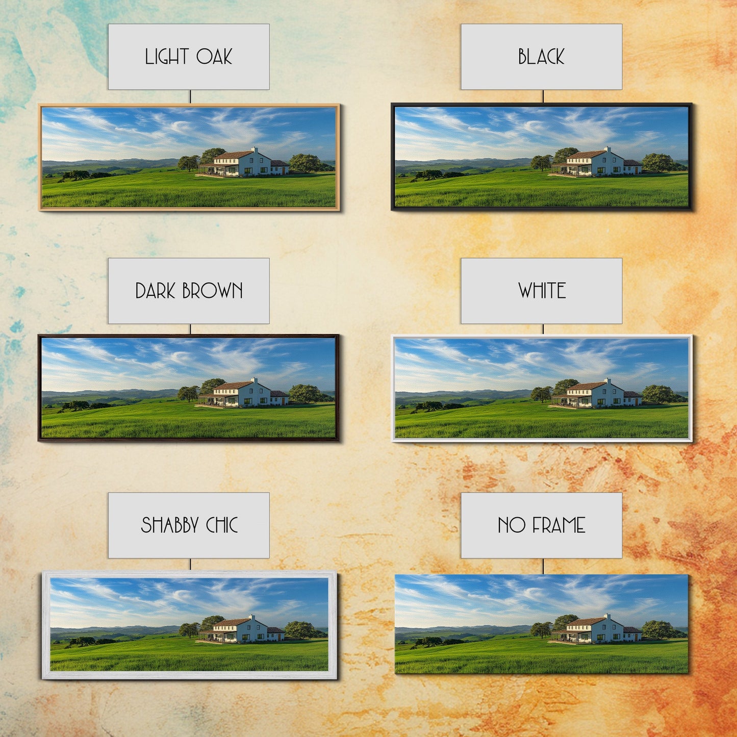 Scenic Green Rolling Hills Framed Canvas Print - Rustic Landscape Art, Farmhouse Living Room Decor, Extra Wide Art Above Sofa, Gift Idea