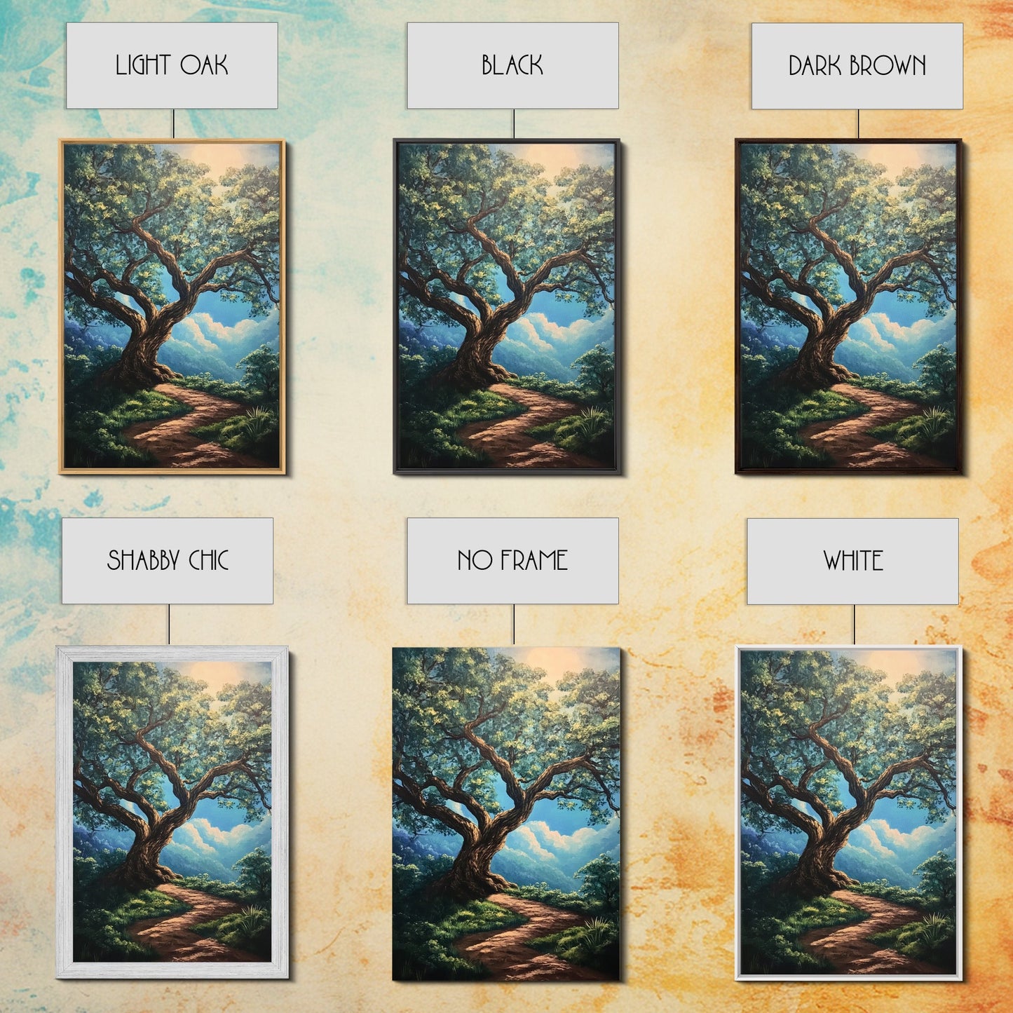 Majestic Oak Tree Framed Canvas Print – Oak Tree Art, Rustic Landscape Painting, Above Sofa Wall Art, Wabi Sabi Living Room Decor