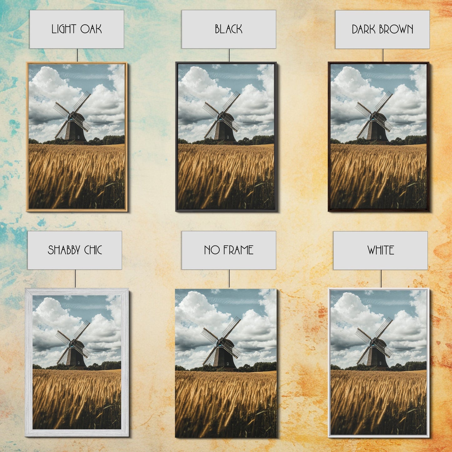 Wheat Field Windmill Framed Canvas Print Rustic Farmhouse Artwork Windmill Wall Art Minimalist Landscape Wall Decor Living Room Art