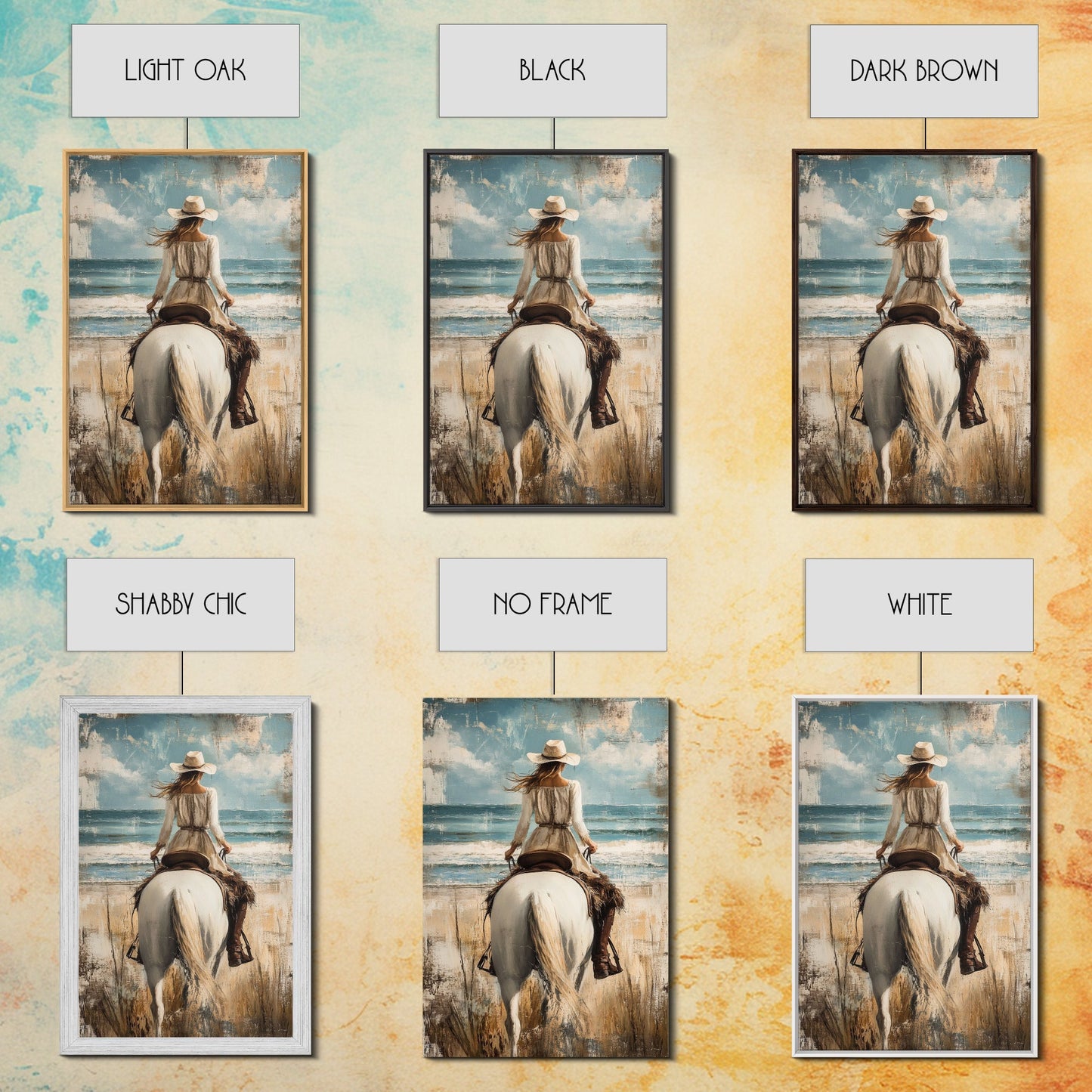 Rustic Horseback Beach Scene Canvas Print Coastal Cowgirl Wall Art Rustic Decor Western Art Nautical Decor Bedroom Living Room Accent