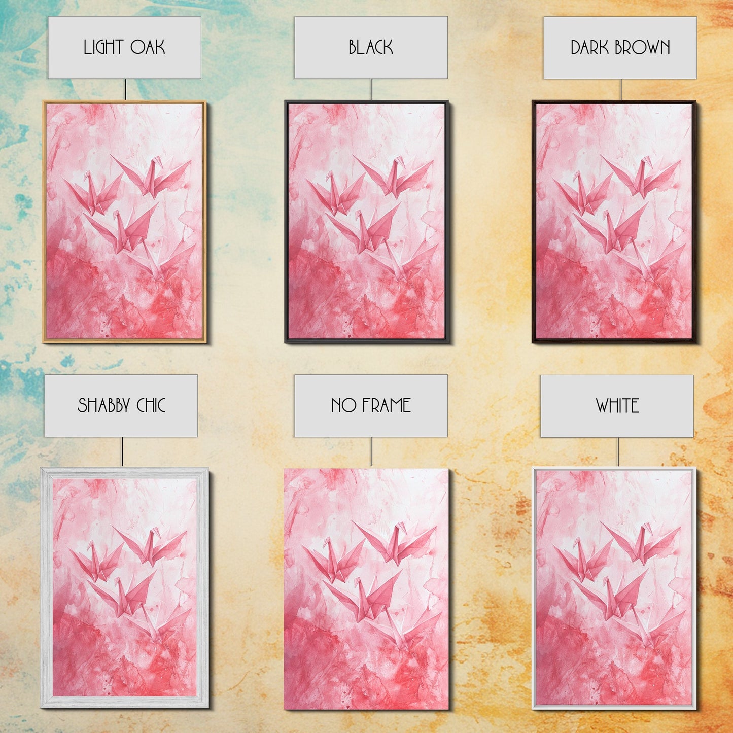 Origami Cranes Canvas Print Japanese Inspired Light Pink Wall Art Whimsical Minimalist Rustic Aesthetic Unique Gift Idea Art