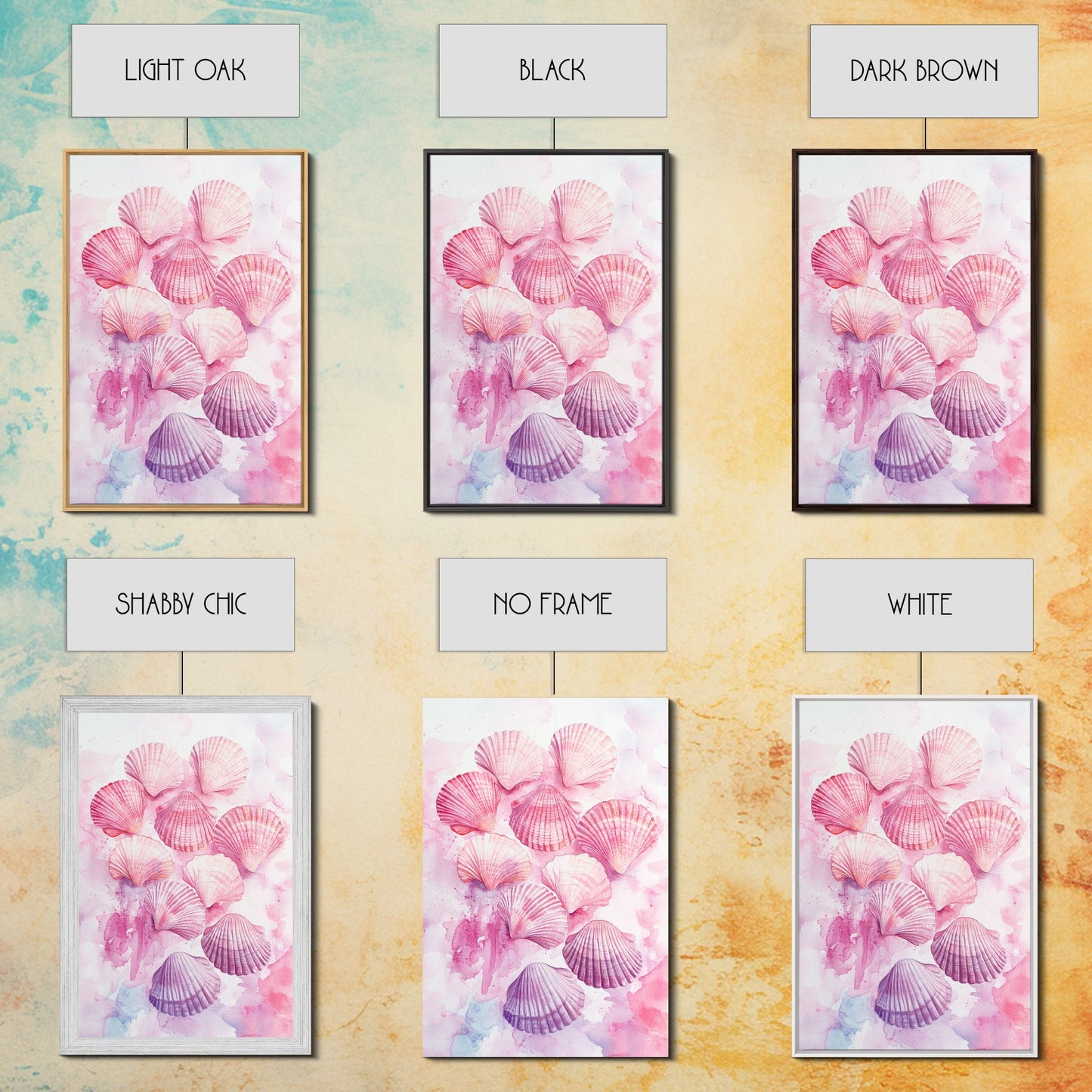 Pink Seashell Collection Framed Canvas Print Coastal Wall Art Nautical Decor Coastal Cowgirl Wall Art Beach House Nautical Painting