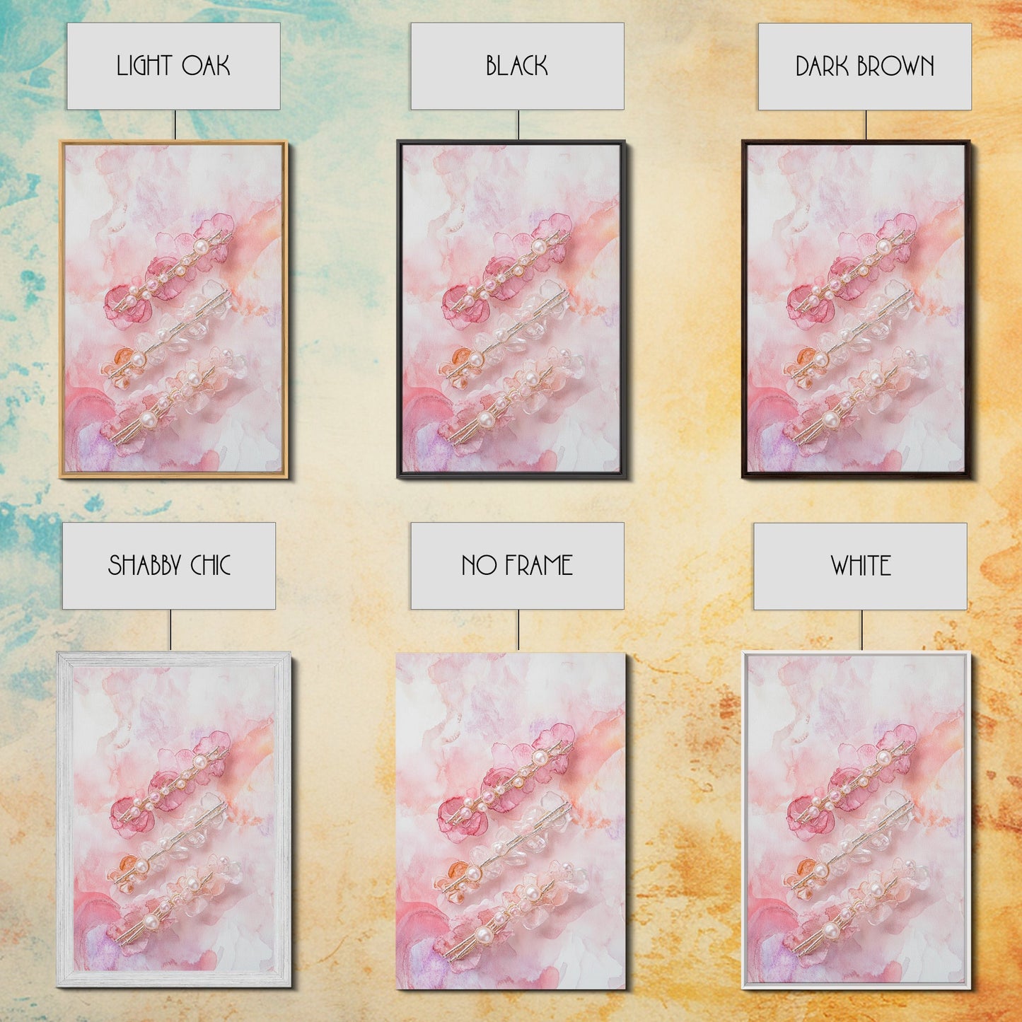 Elegant Floral Hair Accessories Canvas Print, Whimsical Art, Feminine Wall Art, Pink Abstract Art, Light Pink Wall Art, Bedroom Decor