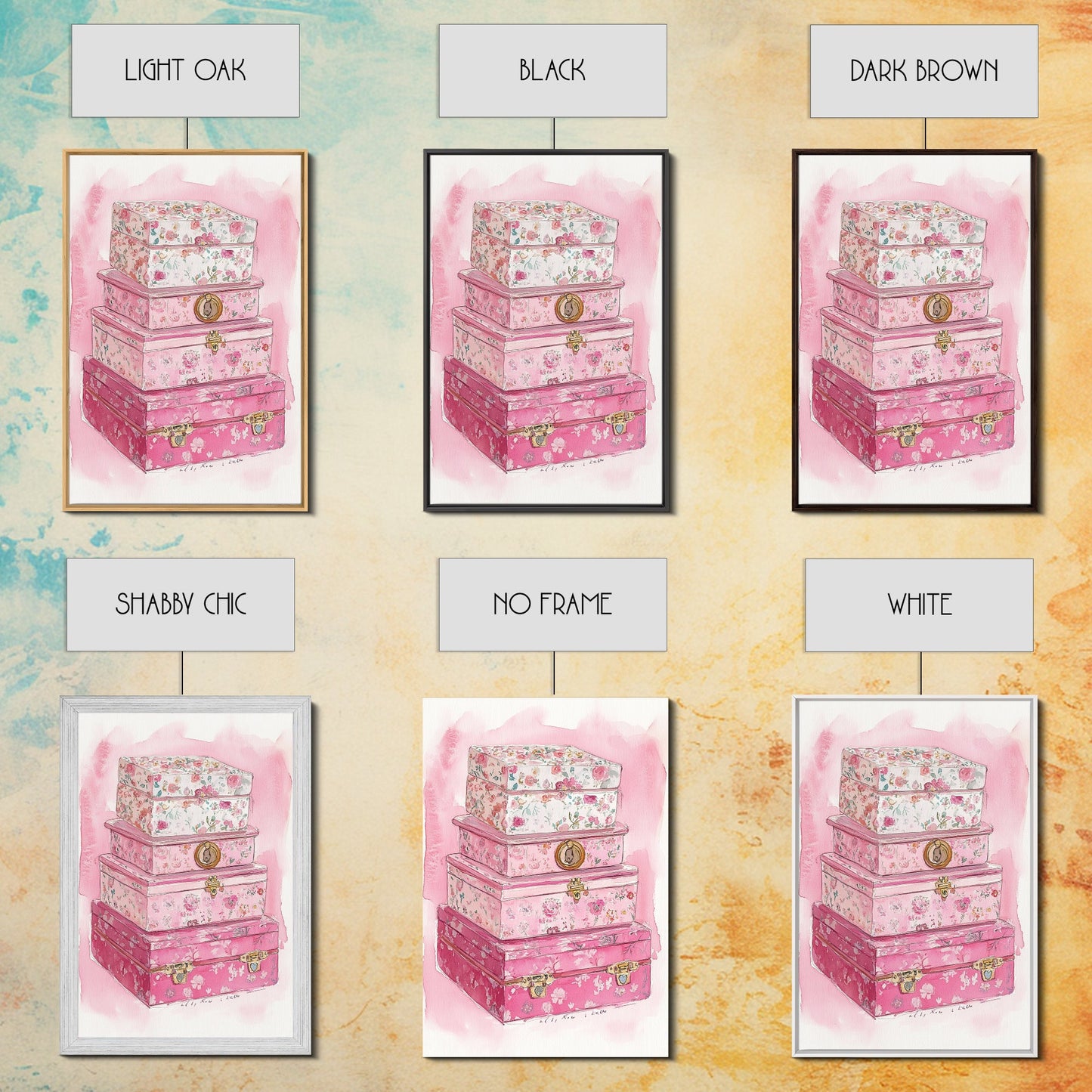 Floral stackable decorative boxes framed canvas print chic boho decor whimsical rustic art idea cozy wall decor charming bedroom addition