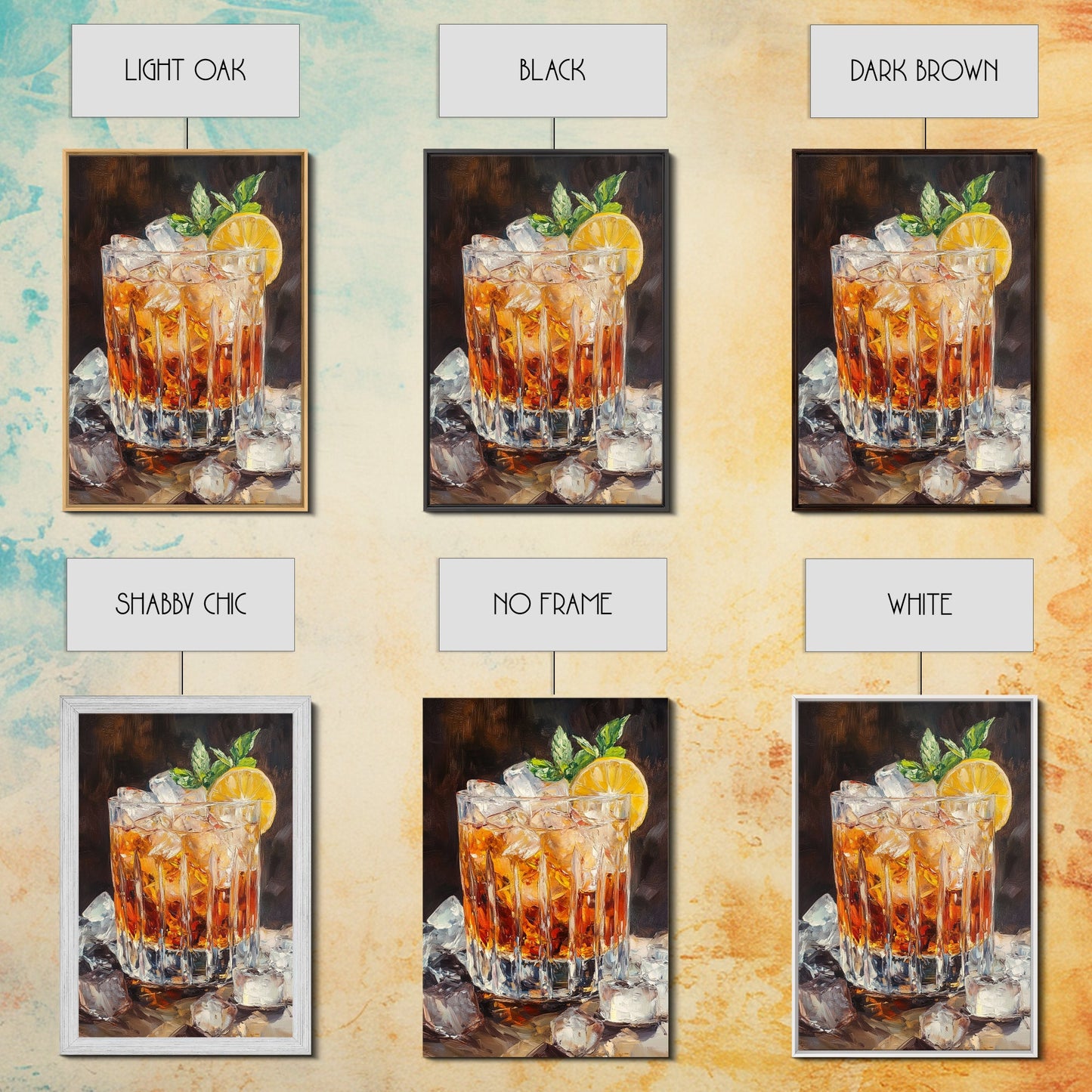 Lemon Whiskey Drink Canvas Print | Bar Kitchen Wall Art | Decor Martini Painting | Living Room Gift Idea for Him Art Print