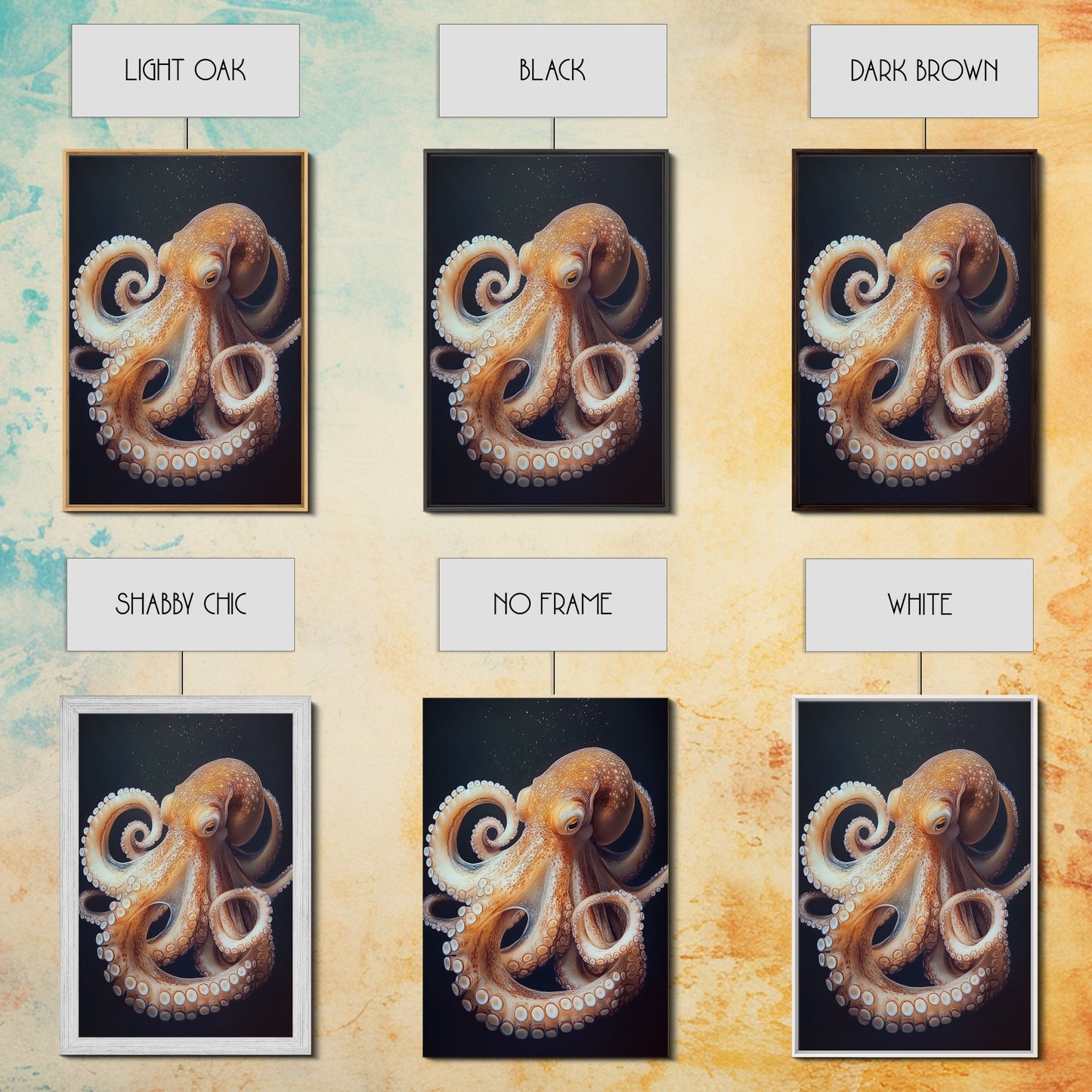 Underwater Octopus Canvas Print | Ocean Nature Painting Art | Coastal Nautical Decor | Rustic Seascape Living Room Wall Artwork