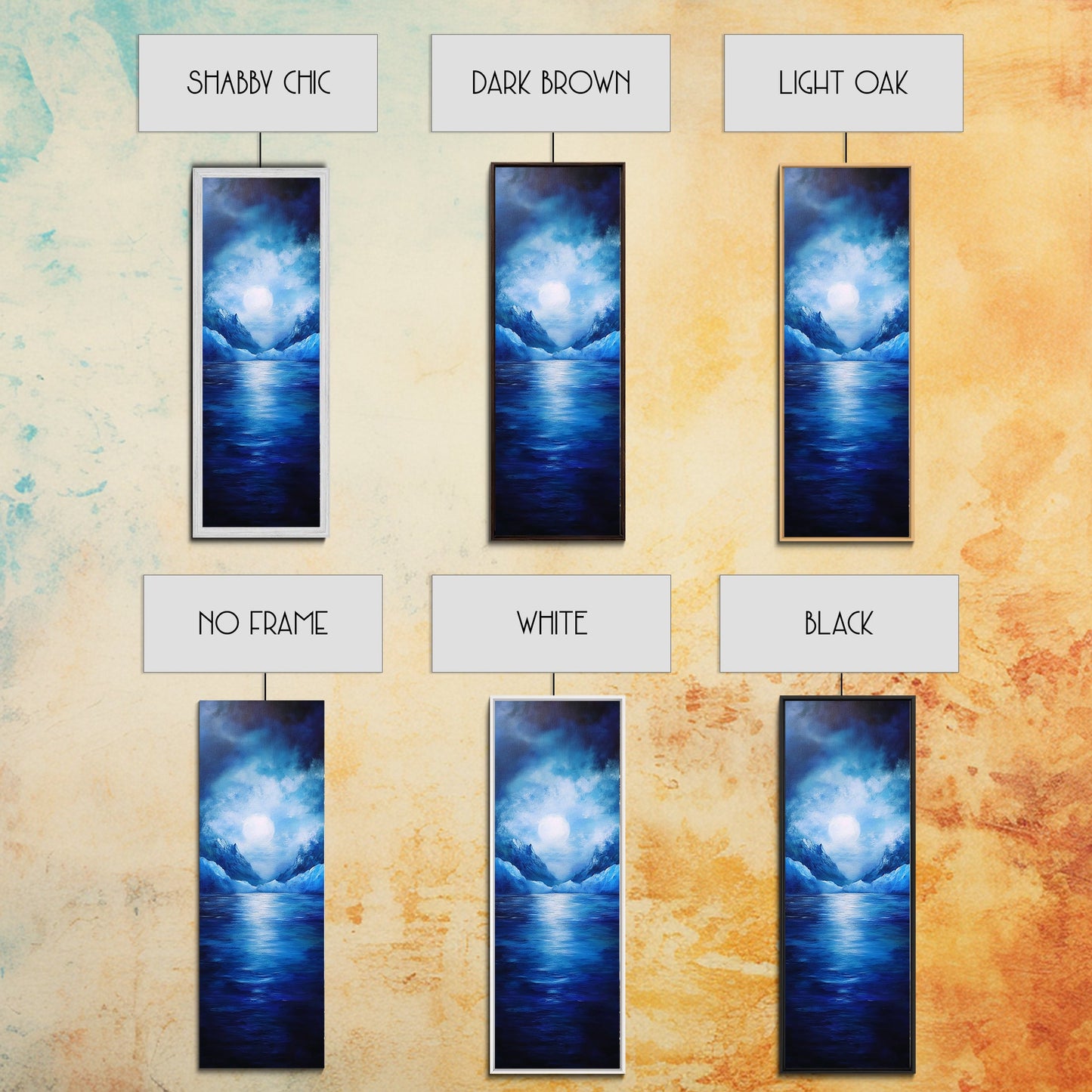 Moonlit Lake, Mountain Painting, Moody Art, Coastal Landscape, Nautical Wall Art, Christmas, Framed Canvas Print