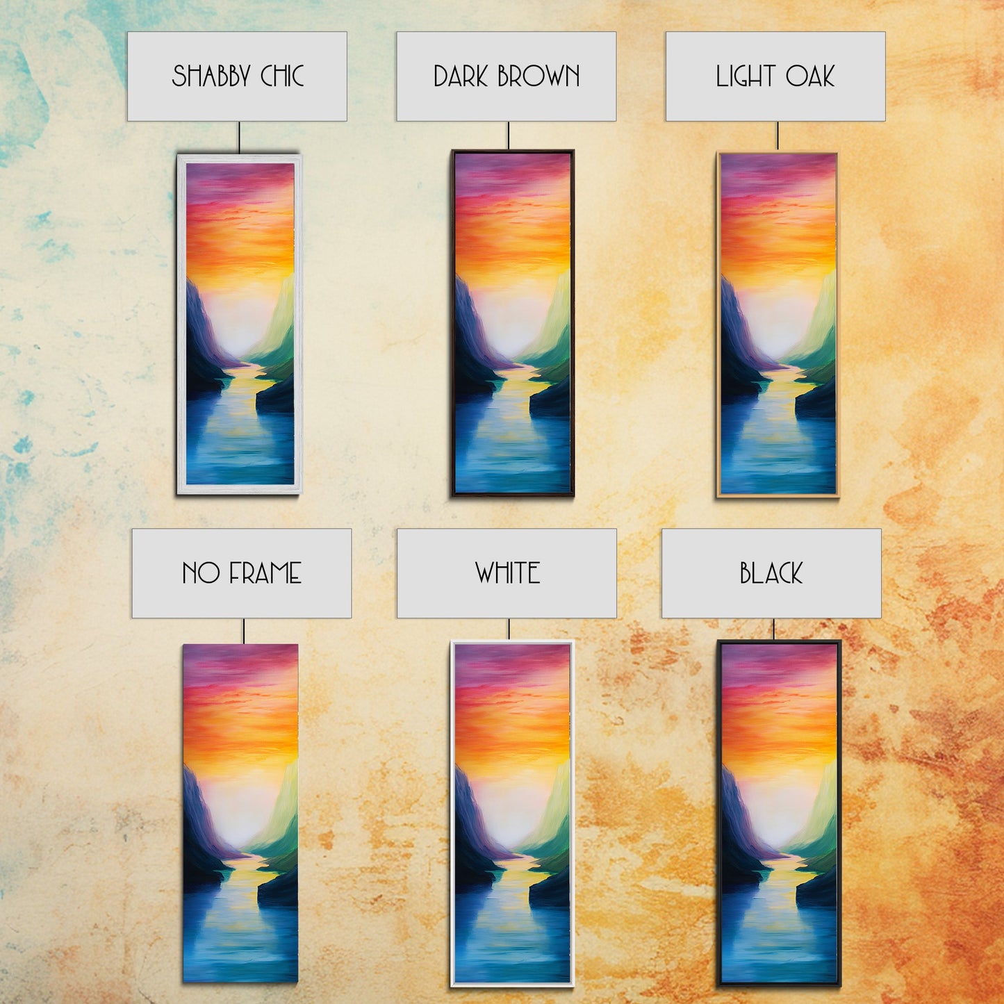 Sunset Canyon, pink orange wall art, lake Tahoe art, framed canvas print, vertical wall art, extra wide art, bedroom art