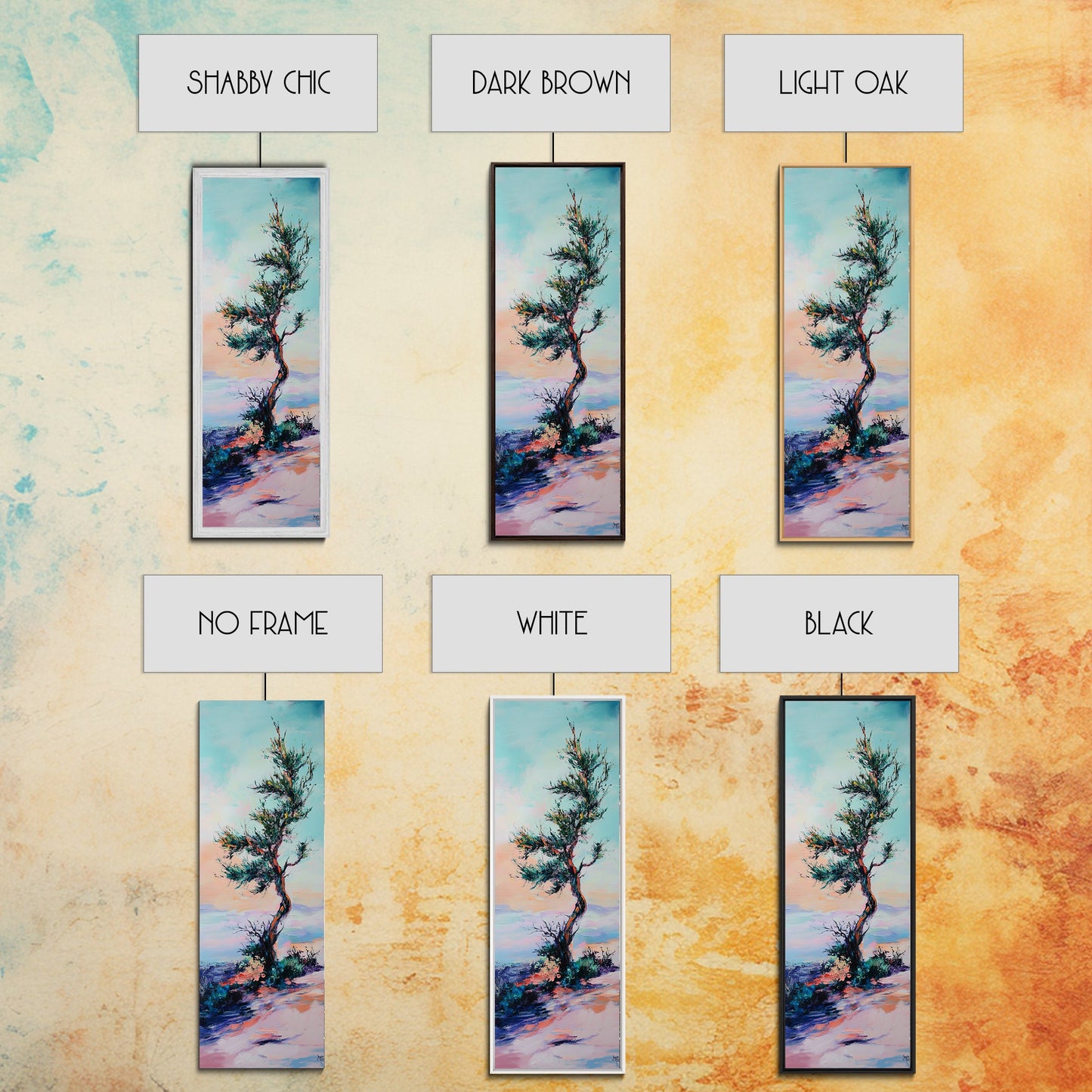 Windblown Tree, Joshua tree art, southwest wall art, rustic decor, landscape painting, framed canvas print, tall skinny art