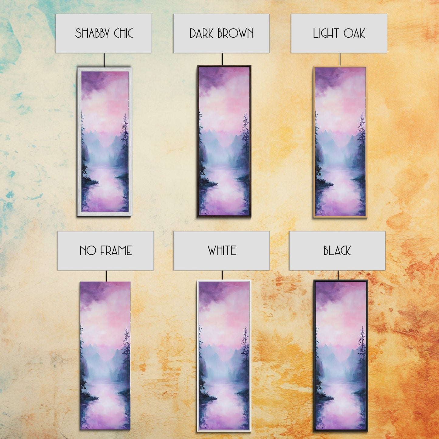 Misty Mountains, smoky mountain art, light pink wall art, framed canvas print, soft pastel art, pine tree art, above couch art