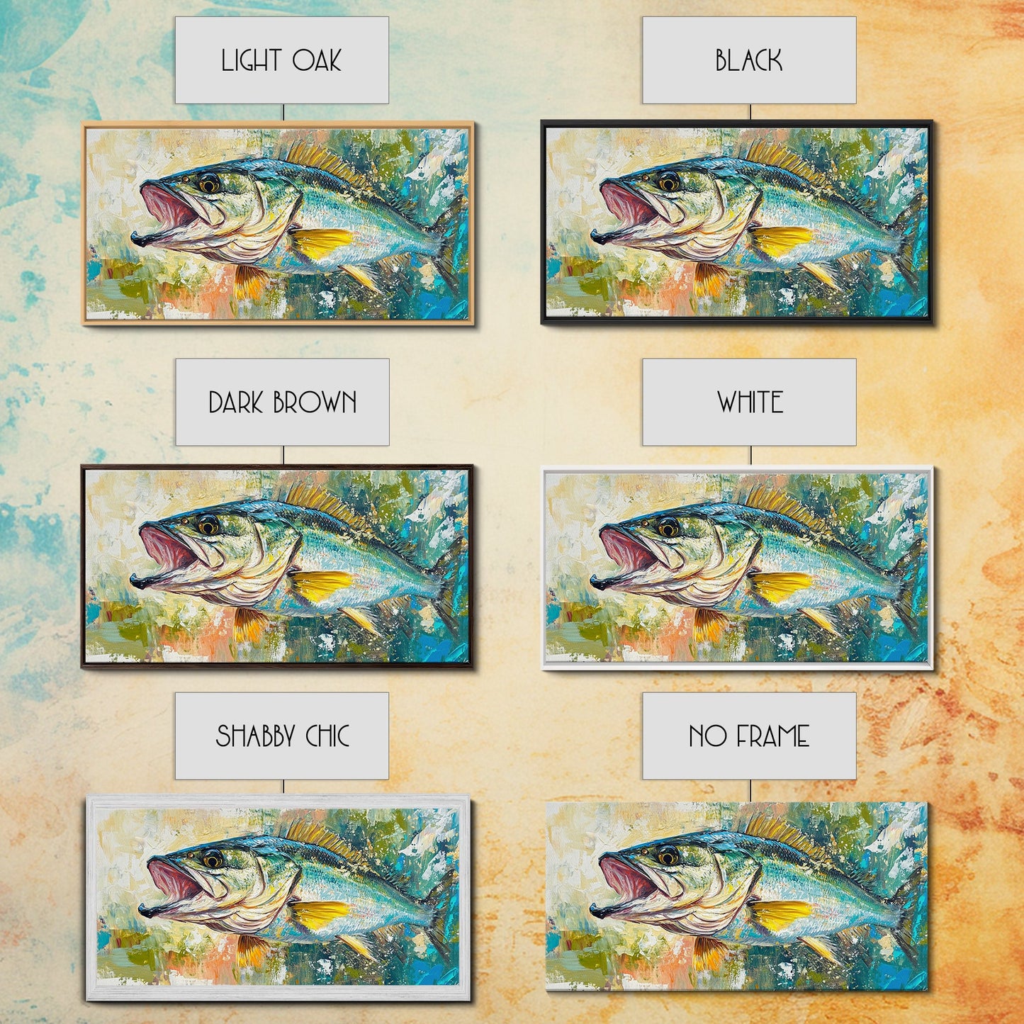 Fish Painting, Coastal Wall Art, Nautical Decor, Wildlife Painting, Fly Fishing Art, Extra Wide Art, Framed Canvas Print, Above Couch Art