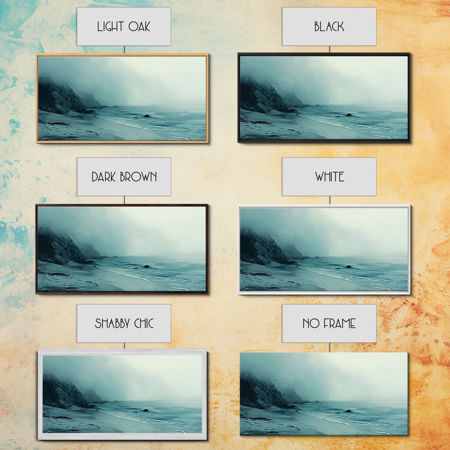 Nebelstrand, Küstenmotiv, maritime Malerei, stimmungsvolle Kunst, extrabreite Kunst, horizontale Wandkunst, Leinwanddruck, Schlafzimmerkunst