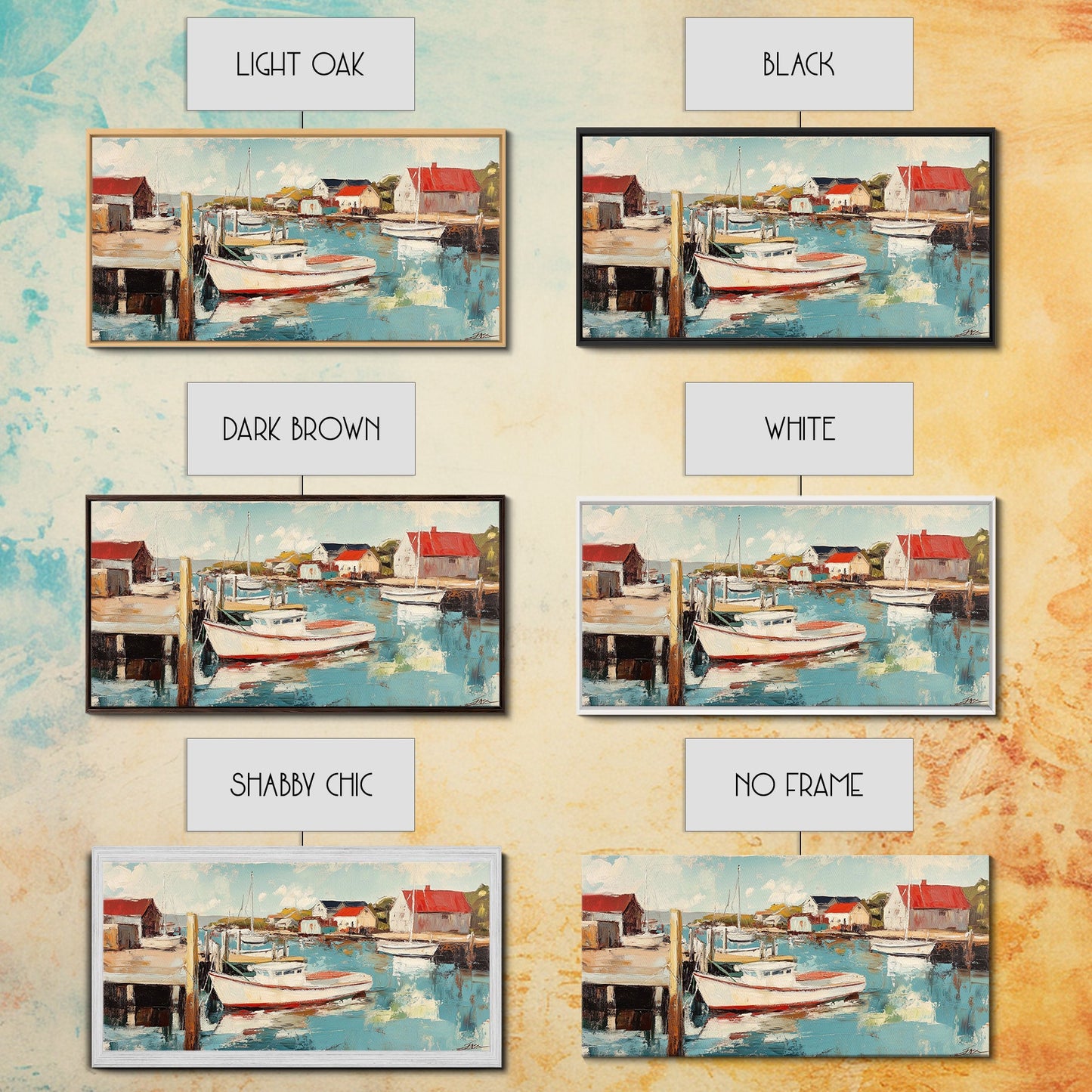 Hafenboote, Gemälde von Nantucket, Küstenmalerei, maritime Wandkunst, Fischergemälde, gerahmter Leinwanddruck, extra breites Kunstwerk