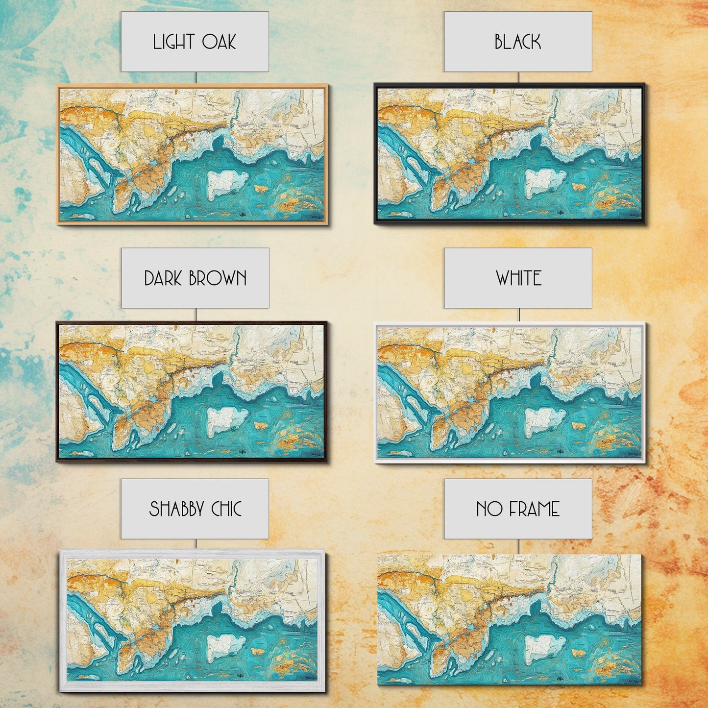 Abstract Map Art, Coastal Decor, Nautical Painting, Extra Wide Art, Framed Canvas Print, Blue and Green Wall Art