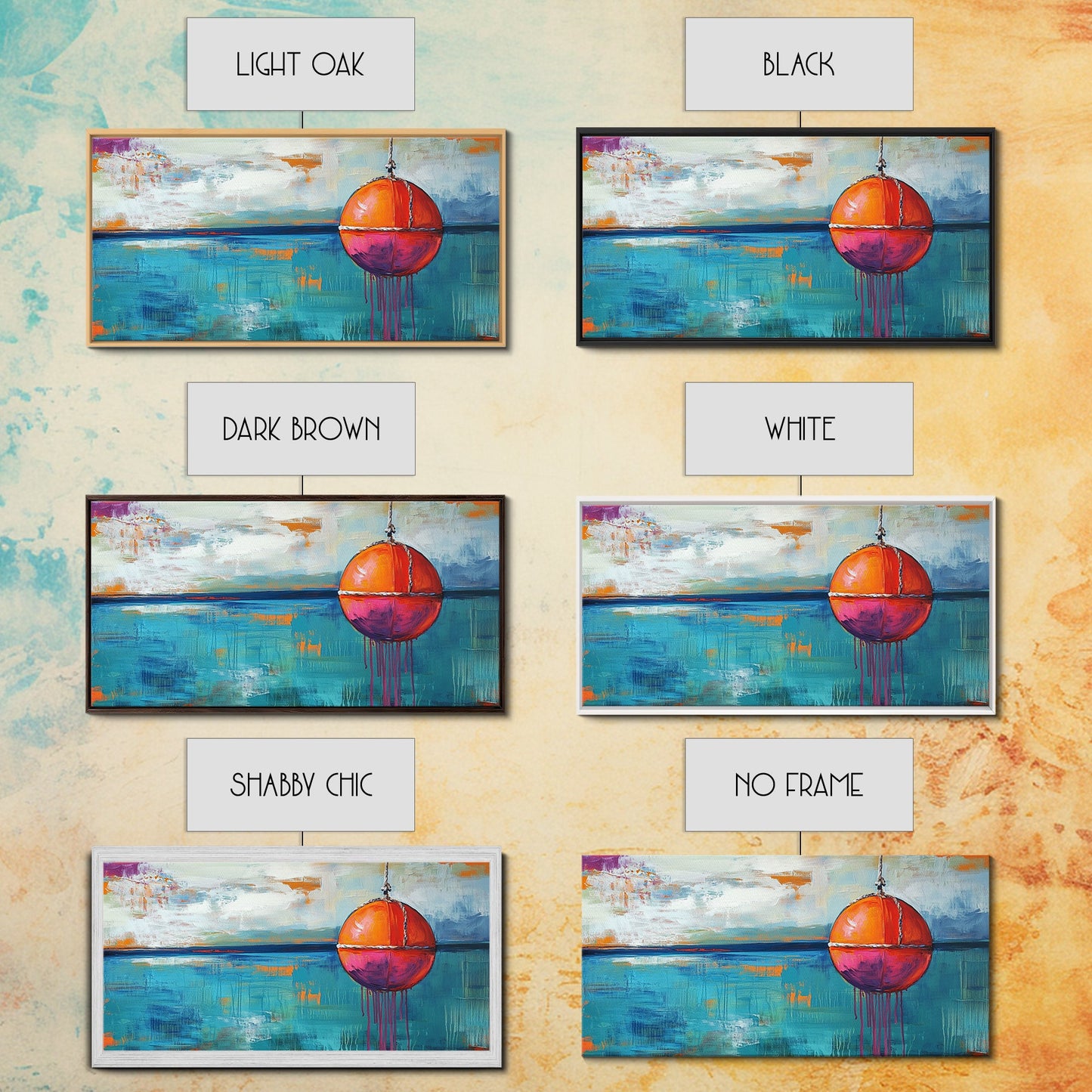 Nautical Buoy Painting, coastal wall art, blue and green wall art, nautical decor, ocean painting, framed canvas print, rustic decor