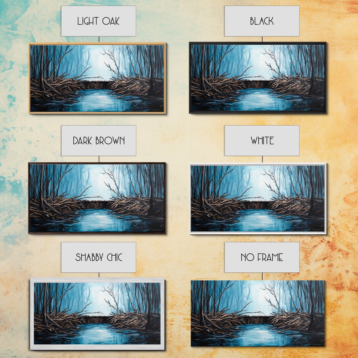 Biber, Fluss, Landschaftsmalerei, extrabreites Kunstwerk, Panoramabild, stimmungsvolle Kunst, gerahmter Leinwanddruck, rustikale Wandkunst, Schlafzimmerkunst