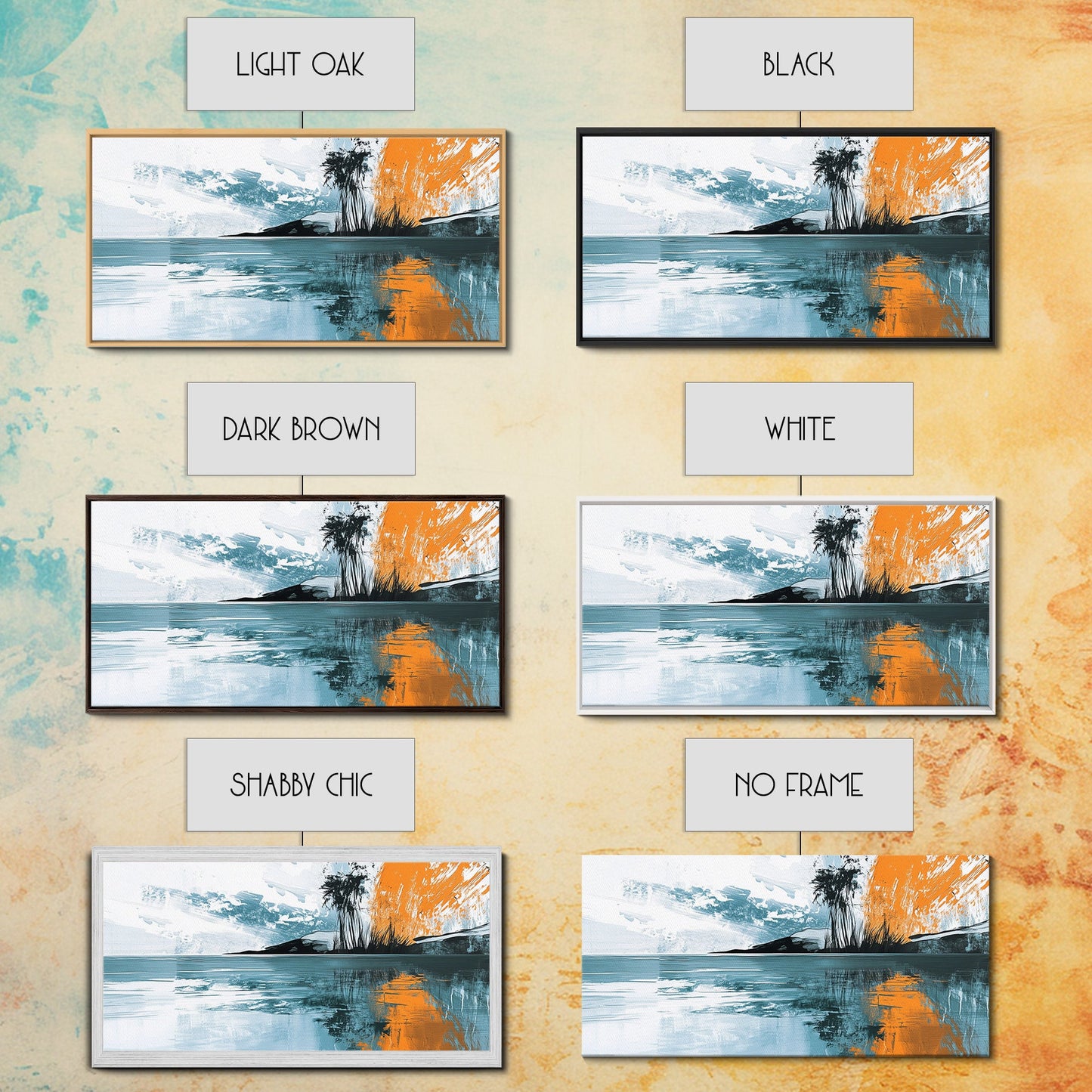 Palm Reflection, tropical coastal art, framed canvas print, coastal cowgirl wall art, panoramic painting, modern abstract art