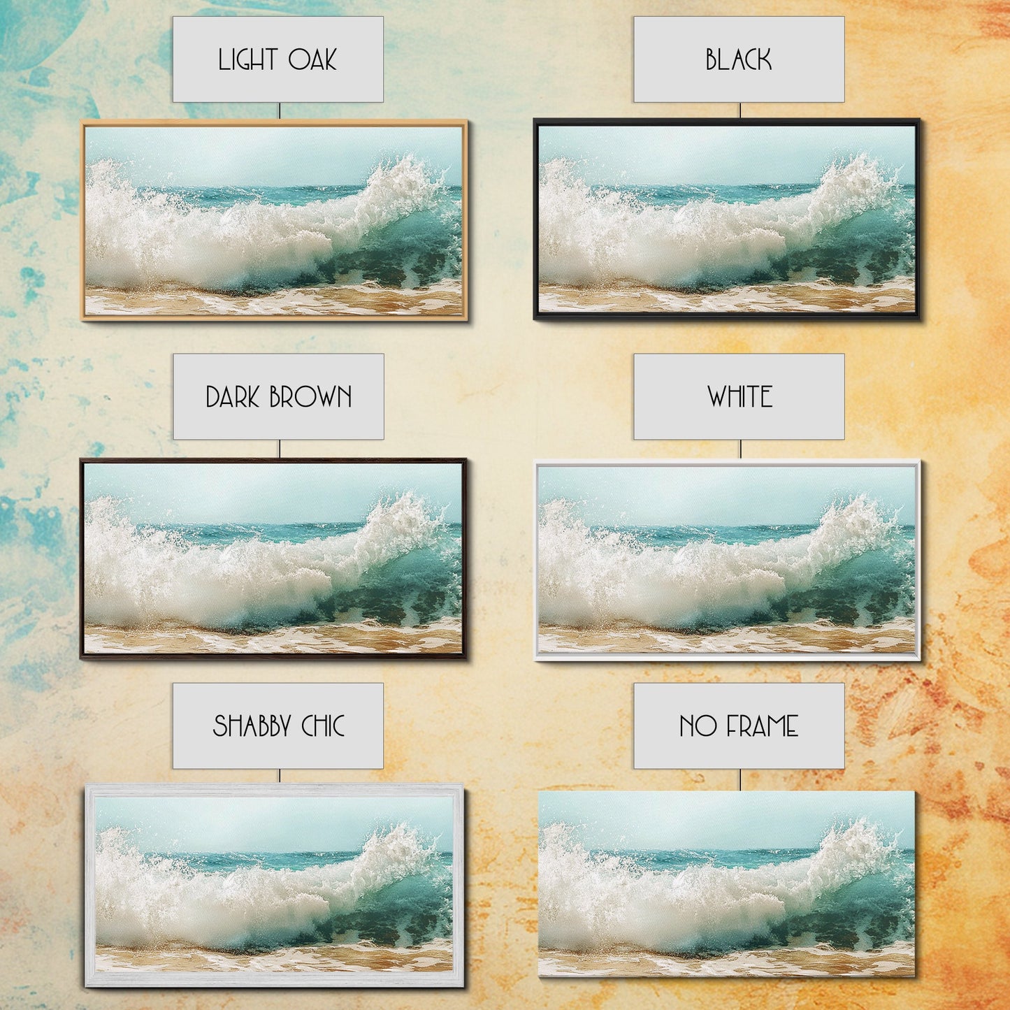 Meereswelle, Strandspritzer, Panoramabild, gerahmter Leinwanddruck, Surf-Wandbild, nautische Dekoration, Küsten-Wandbild, extra breites Bild