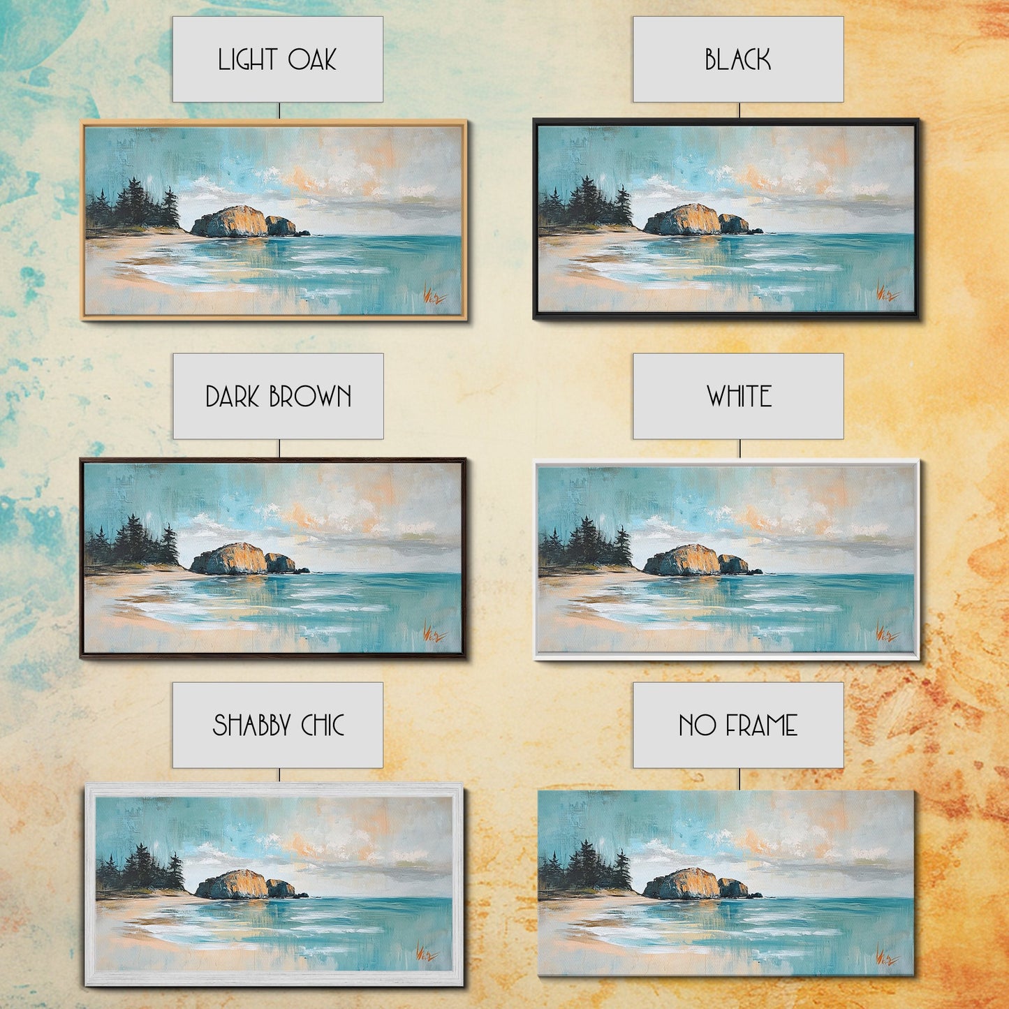 Ruhige Strandlandschaft, gerahmter Leinwanddruck, Küstenmalerei, Seestück, extra breites Kunstwerk, maritime Wandkunst, Schlafzimmerkunst