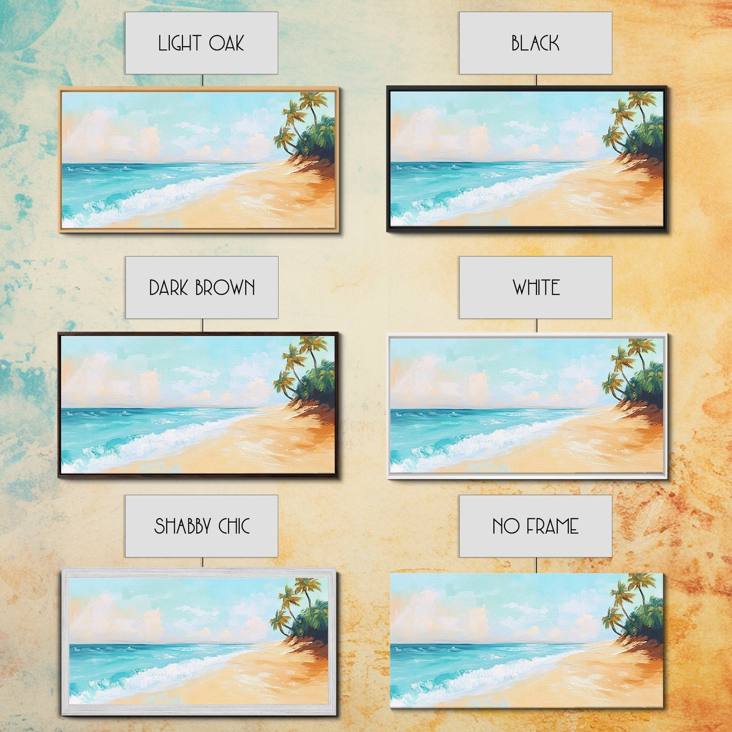 Tropical Beach, Coastal Landscape Art, Nautical Decor, Coastal Cowgirl Wall Art, Framed Canvas Print, Blue and Green Wall Art