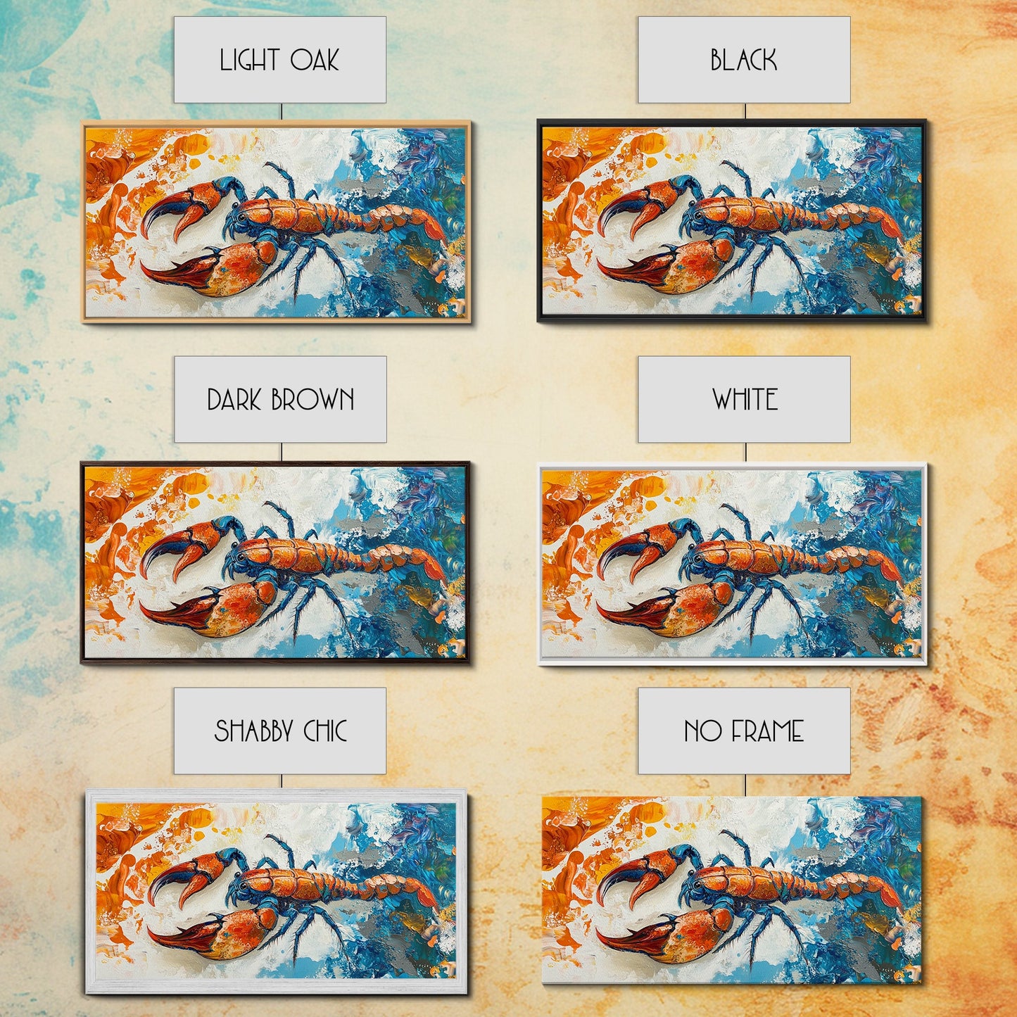 Crayfish Painting, Coastal Decor, Nautical Wall Art, Rustic Art, Framed Canvas Print, Marine Life Artwork, Ocean Inspired Art