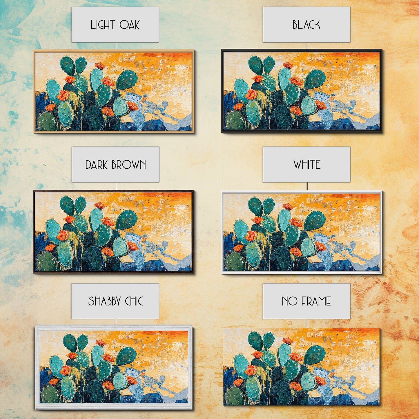 Kaktusgemälde, Agavengemälde, Wandkunst im Südwest-Stil, rustikale Dekoration, gerahmter Leinwanddruck, Wüstengemälde, extra breites Kunstwerk, Boho-Kunst