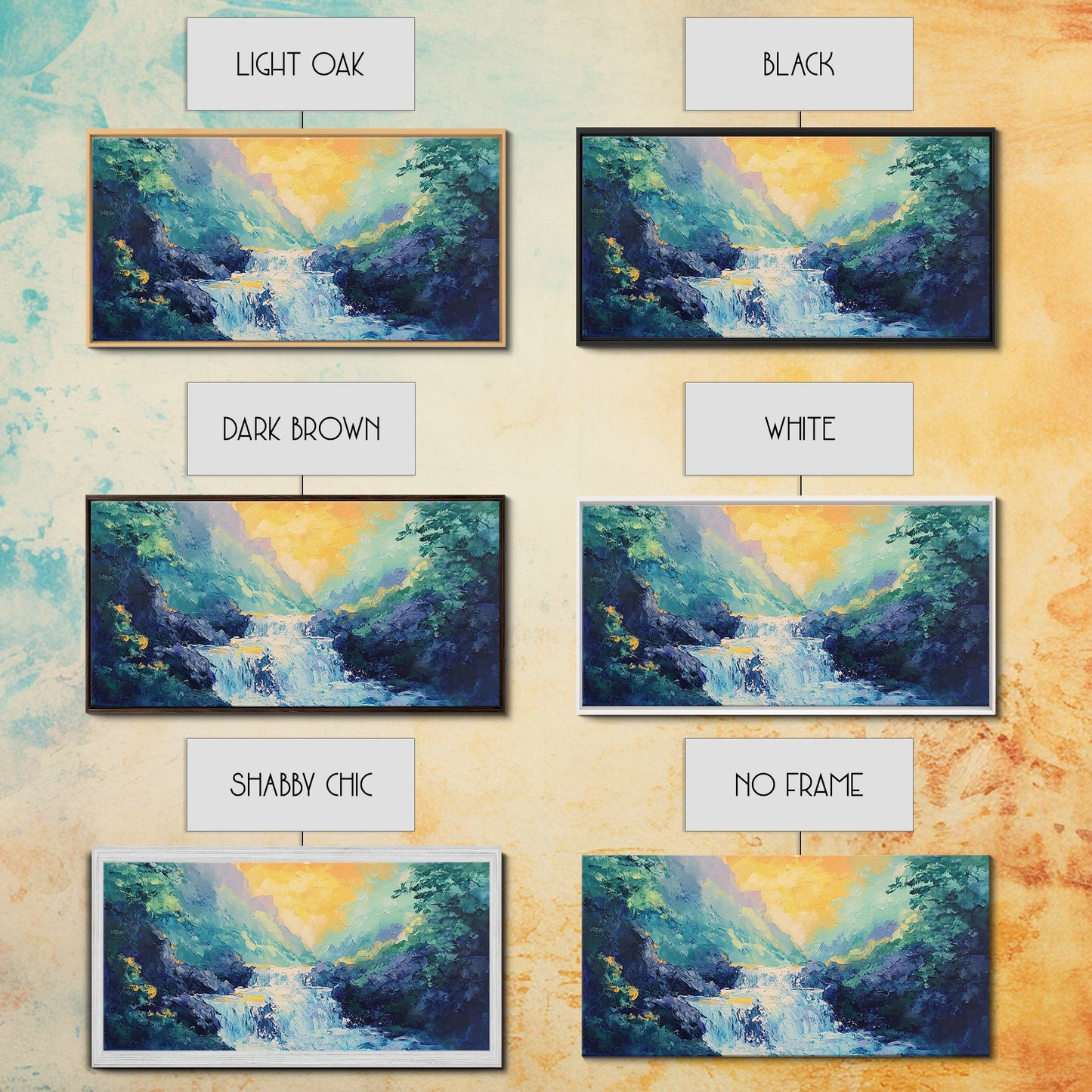 Waterfall Painting, Canvas Print, mountain painting, extra wide painting, nature landscape art, panoramic art, bedroom wall art