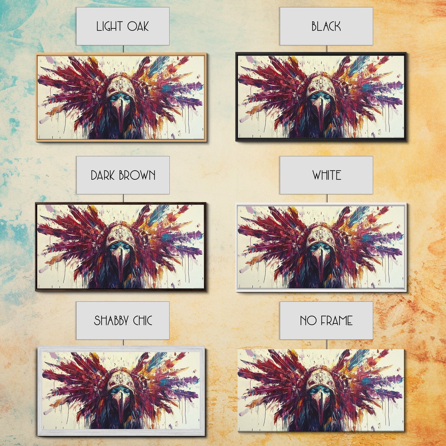 Tribal Warrior, Framed Canvas Print, dark angels wall art, moody art, abstract portrait, afrocentric wall art, gothic painting