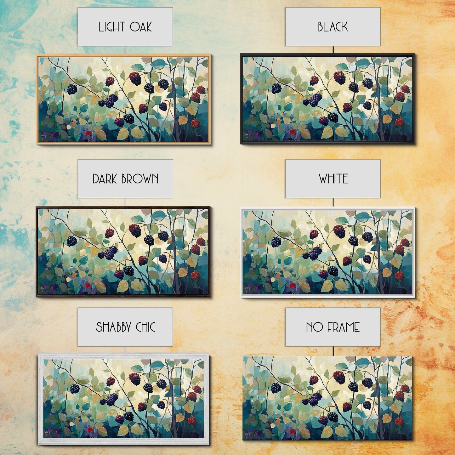 Brombeeren, Sommerbeeren, Leinwanddruck, botanische Drucke, Wandbild „Früchte des Geistes“, Wildblumenbild, Küchenbild