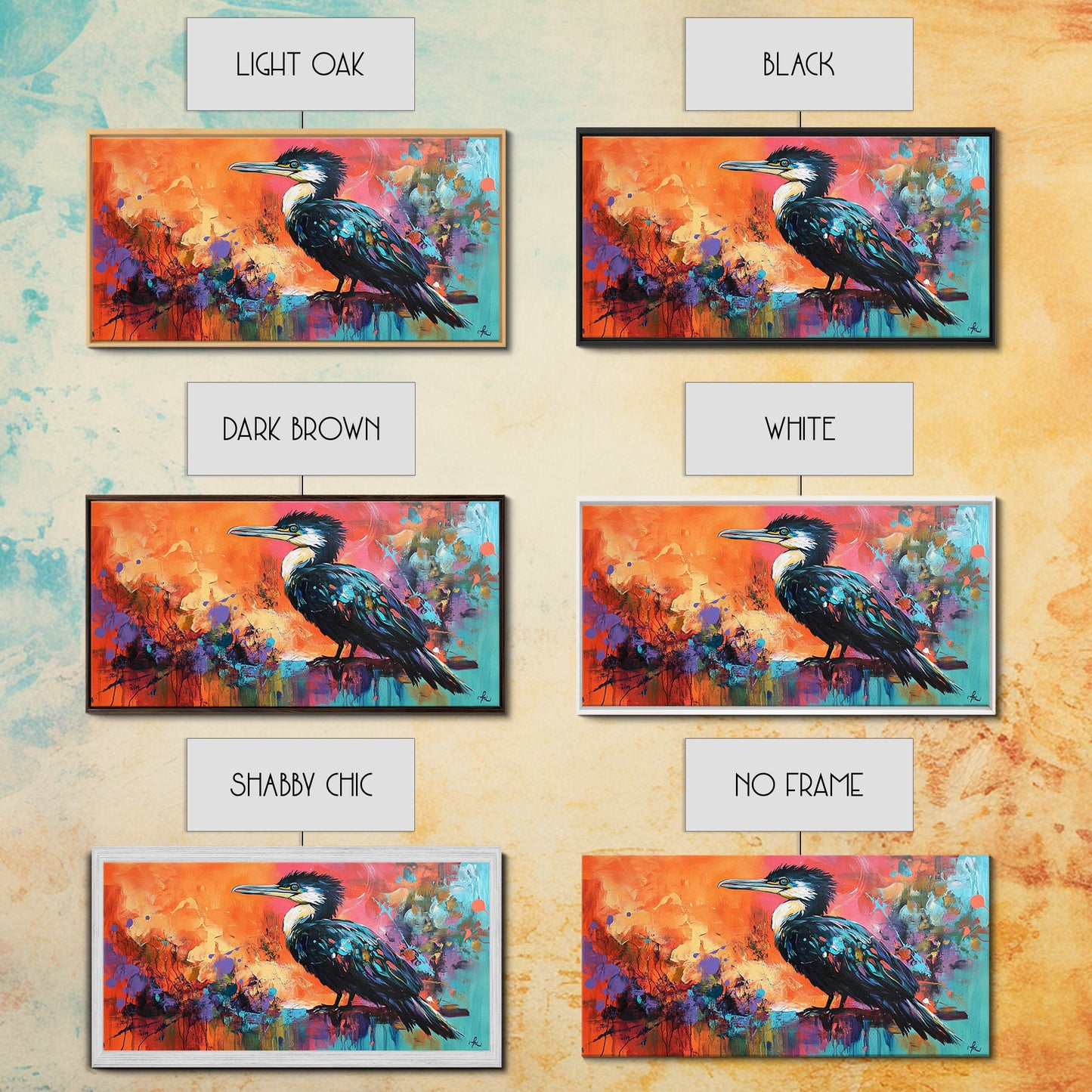 Colorful Bird, bird art, whimsical art, teal wall art, abstract wildlife painting, vibrant decor, boho art, Framed Canvas Print