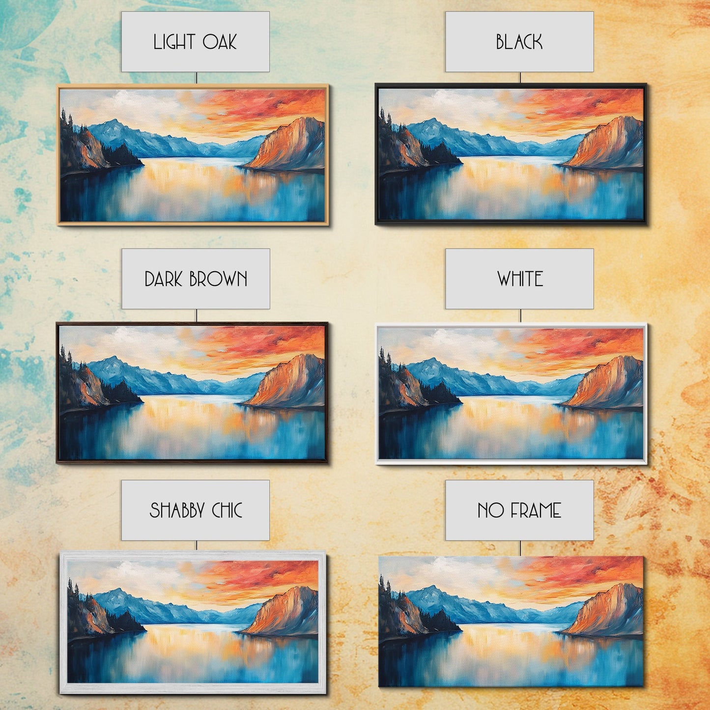 Mountain Lake Painting, Landscape Art, Lake Tahoe Art, Smoky Mountain Art, Rustic Decor, Sunset Wall Art, Extra Wide Art, Framed Canvas Print