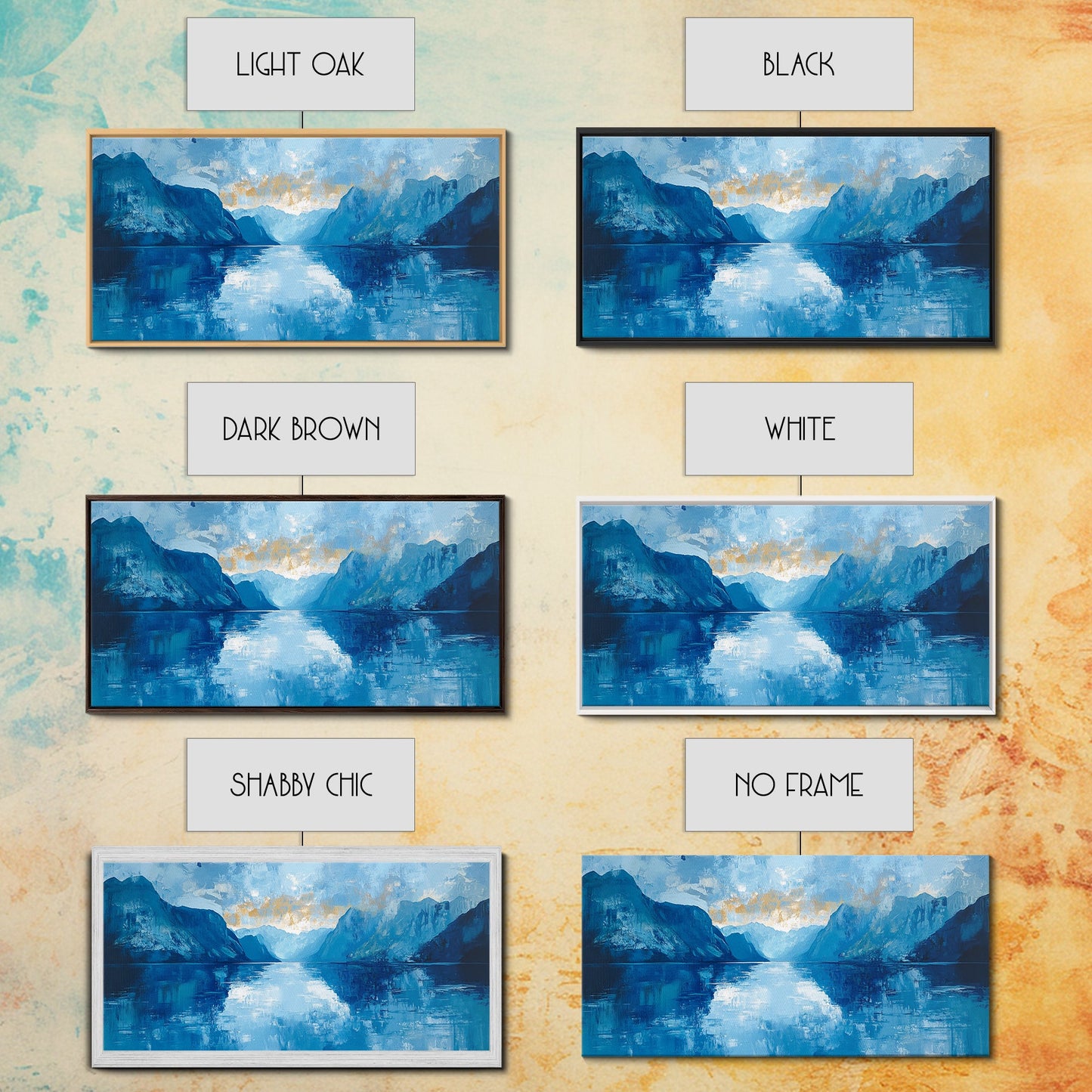 Fjord Painting, Blue and Green Wall Art, Lake Tahoe Art, Nautical Wall Art, Extra Wide Art, Panoramic Painting, Framed Canvas Print