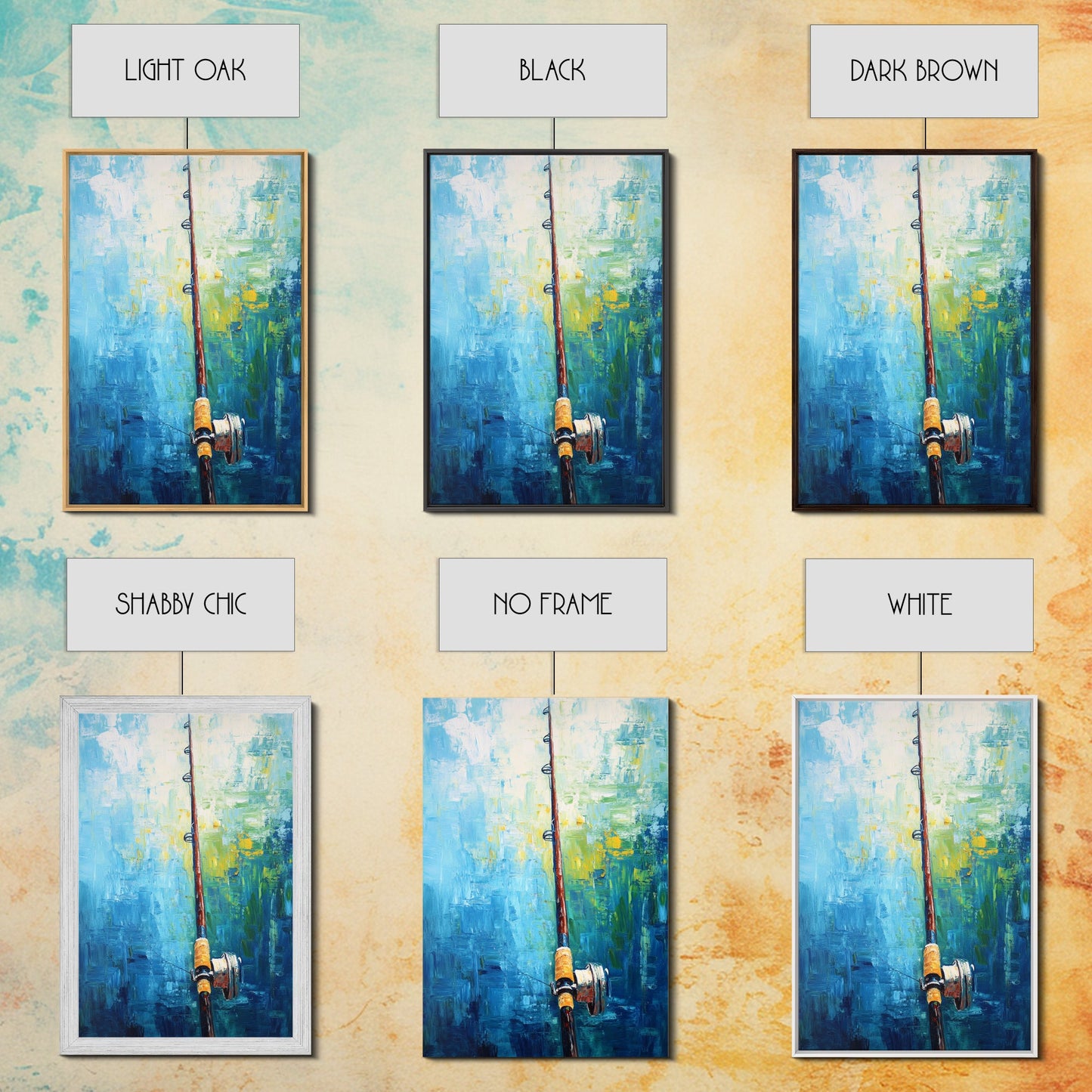 Fishing Rod Painting, Fly Fishing Art, Nautical Wall Art, Outdoor Enthusiast Decor, Rustic Cabin Art, Framed Canvas Print