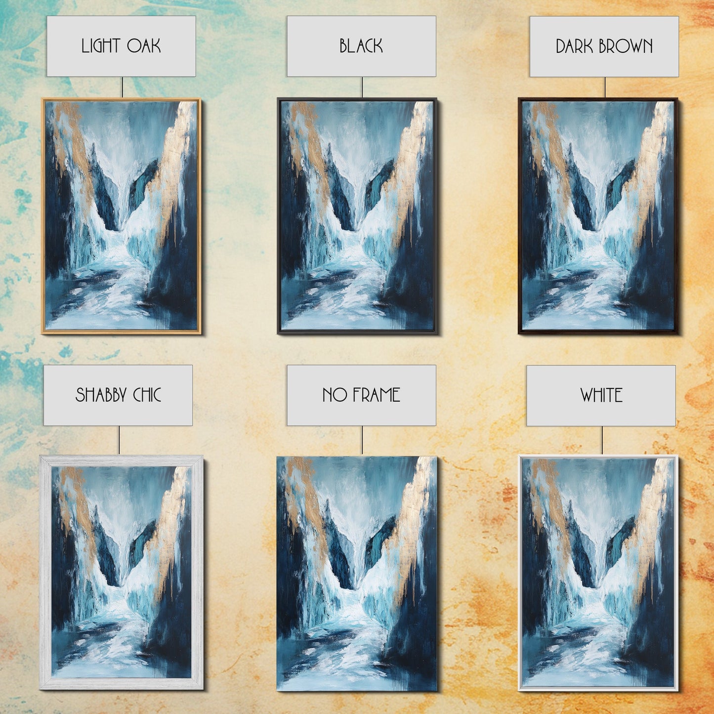 Abstract Glacier, wabi sabi art, zen wall art, blue and green wall art, minimalist art, Framed Canvas Print