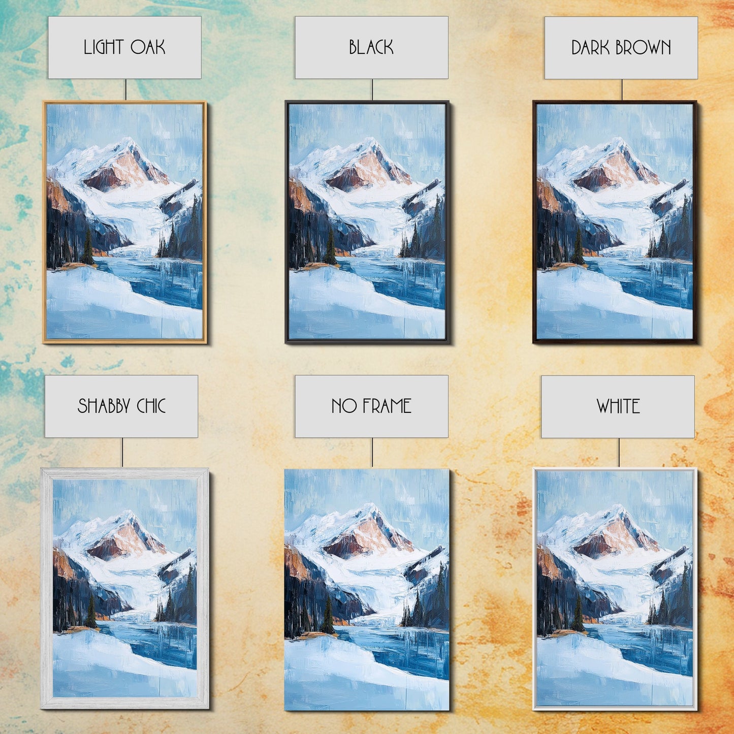 Snowy Mountain Lake, mountain painting, landscape painting, lake Tahoe art, extra wide art, panoramic art, Canvas Print