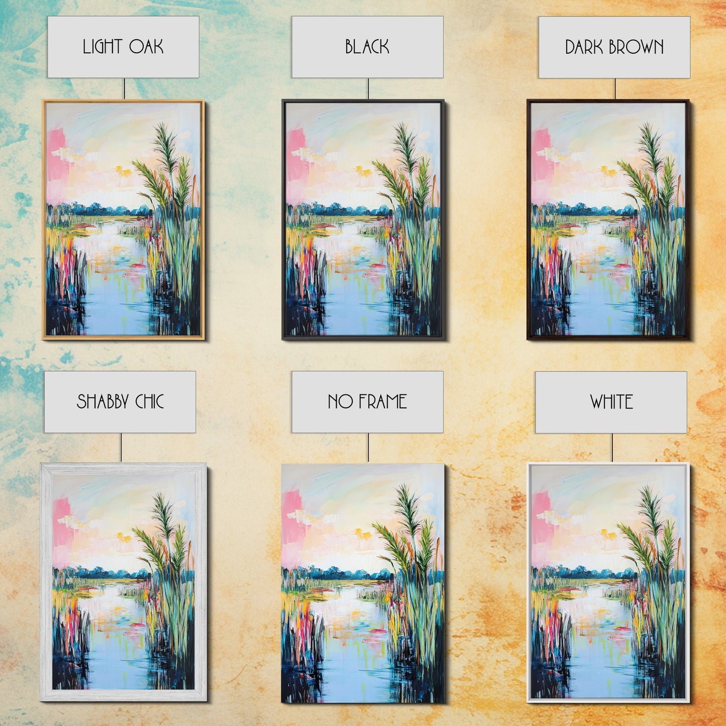 Lakeside Serenity Framed Canvas Print | Nature Landscape Painting | Peaceful Water Reflection Art | Boho Wall Decor | Pastel Colors
