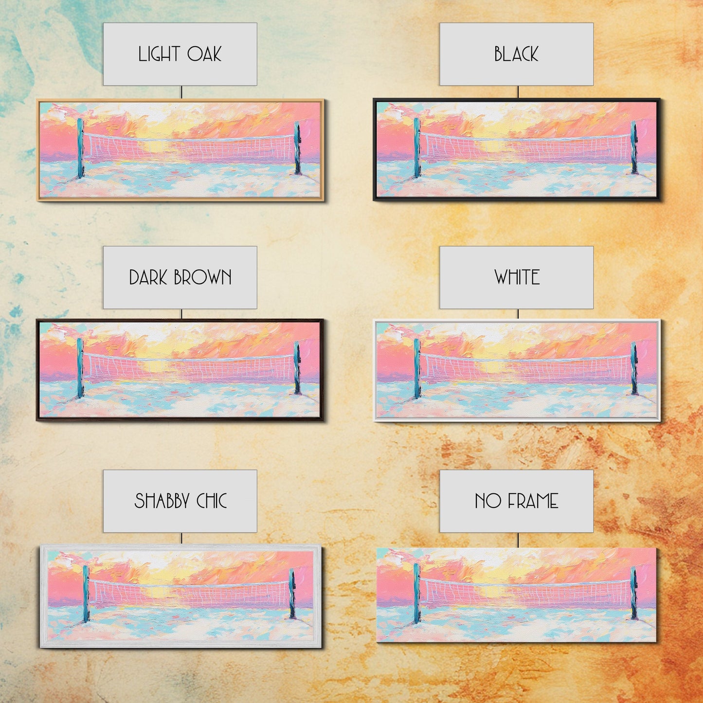 Sunset Beach Volleyball Painting, Pastel Ocean Sports Art, Fun Summer Wall Decor, Playful Living Room, Framed Canvas Print