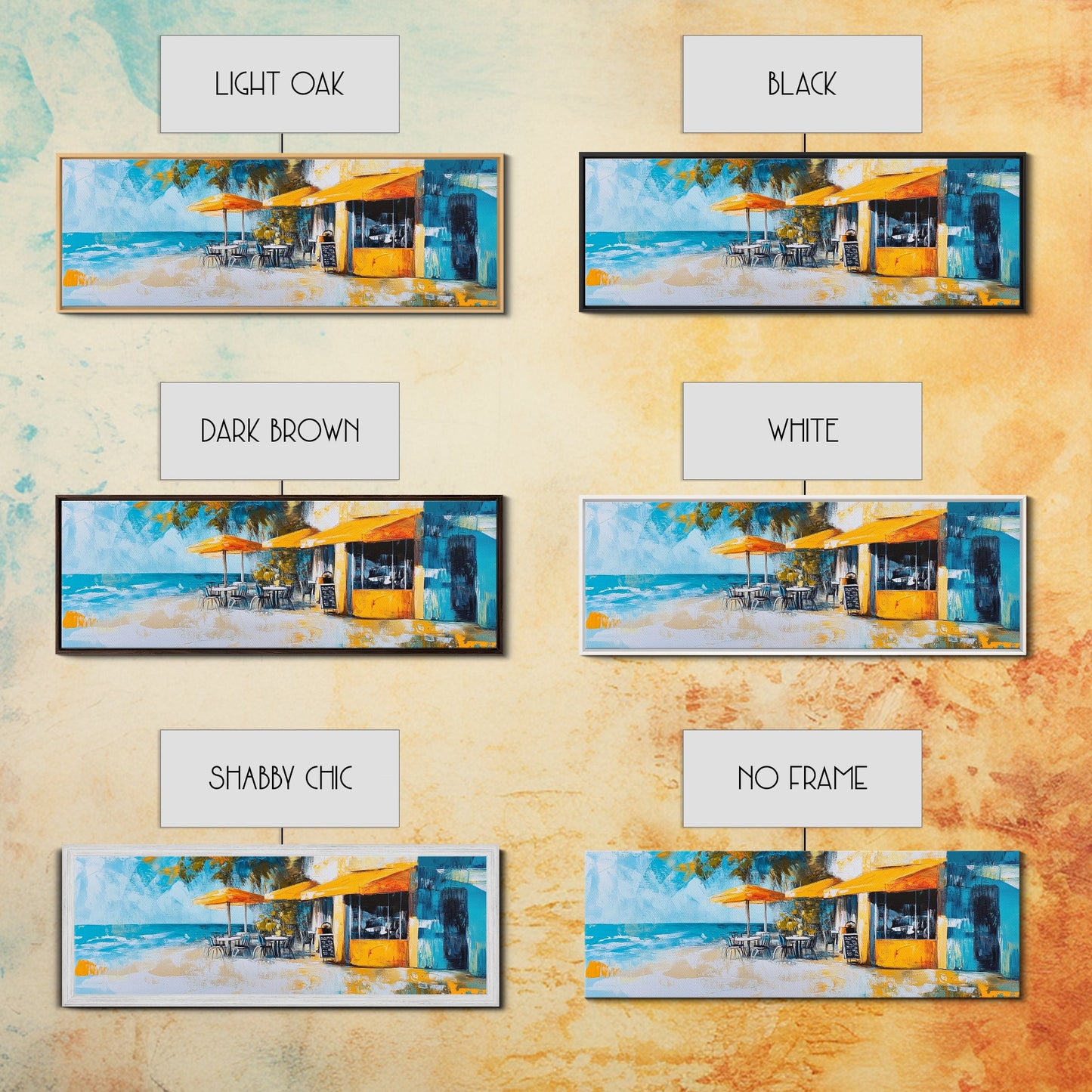 Beachfront Café Painting, Rustic Coastal Restaurant Art, Vibrant Nautical Wall Decor, Warm and Inviting Kitchen, Canvas Print