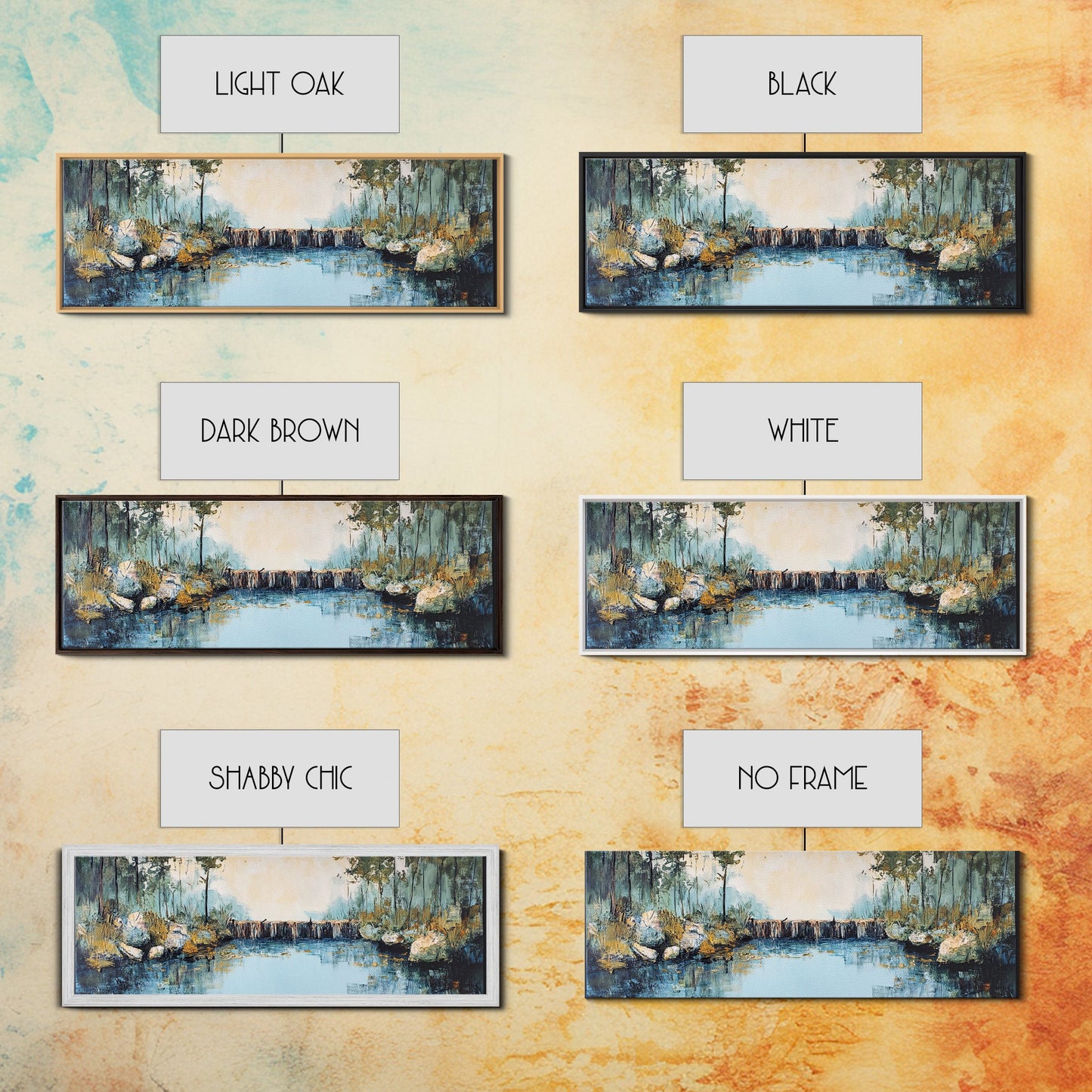 Tranquil River Framed Canvas Print Nature Landscape Art Rustic Cabin Decor Serene Waterfall Painting Lodge Wall Art Autumn Forest Scene